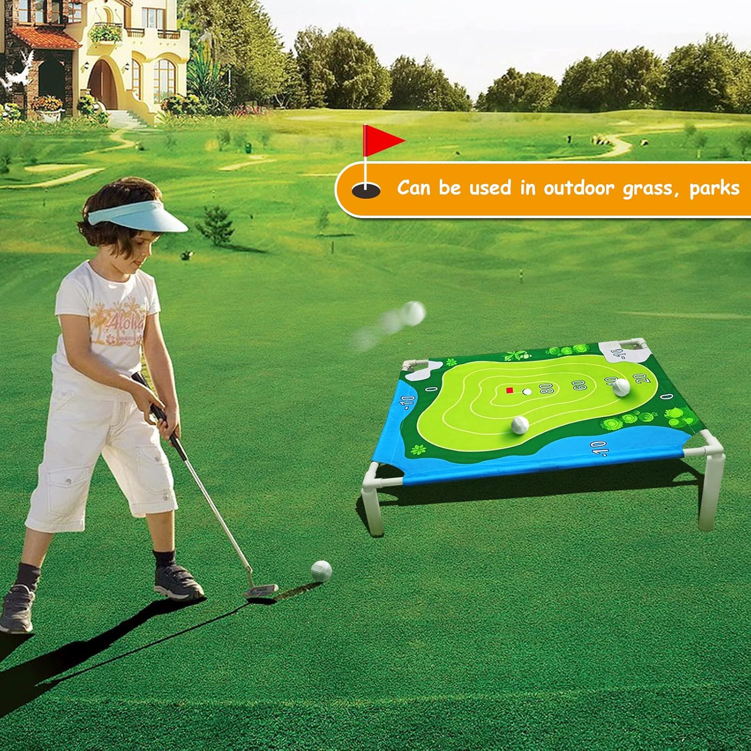 Juego de astillado de golf flotante verde  Juego de astillado de golf de Cornhole de golf Battle Royale con velcro para adultos en interiores y
