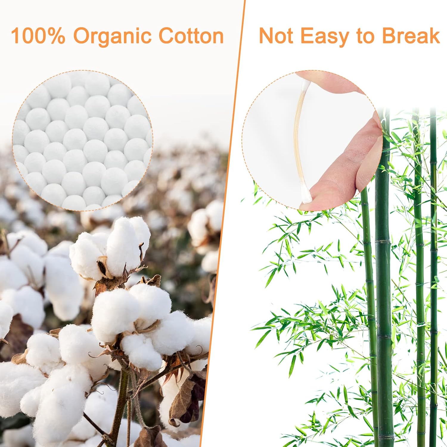 Hisopos de algodón de bambú, 1000 unidades, brotes de algodón orgánico natural para oídos, bastoncillos con una caja de almacenamiento incluida,