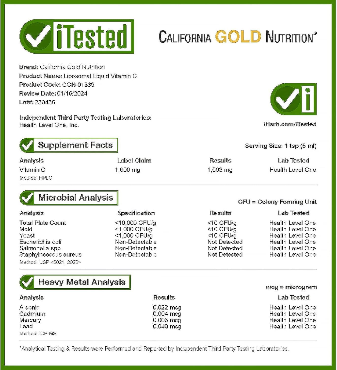 California Gold Nutrition Líquido Liposomal Vitamina C, 1.000 mg, 8.5 fl oz