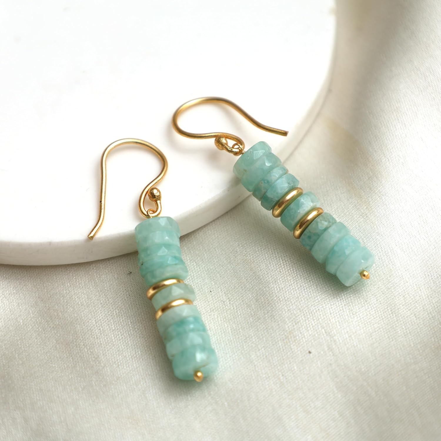 Gempires Natural Tiendaite Heishi Beads With Spacers Earring, Healing Crystals, Gift for Her, Handmade Jewelry (Tiendaite)
