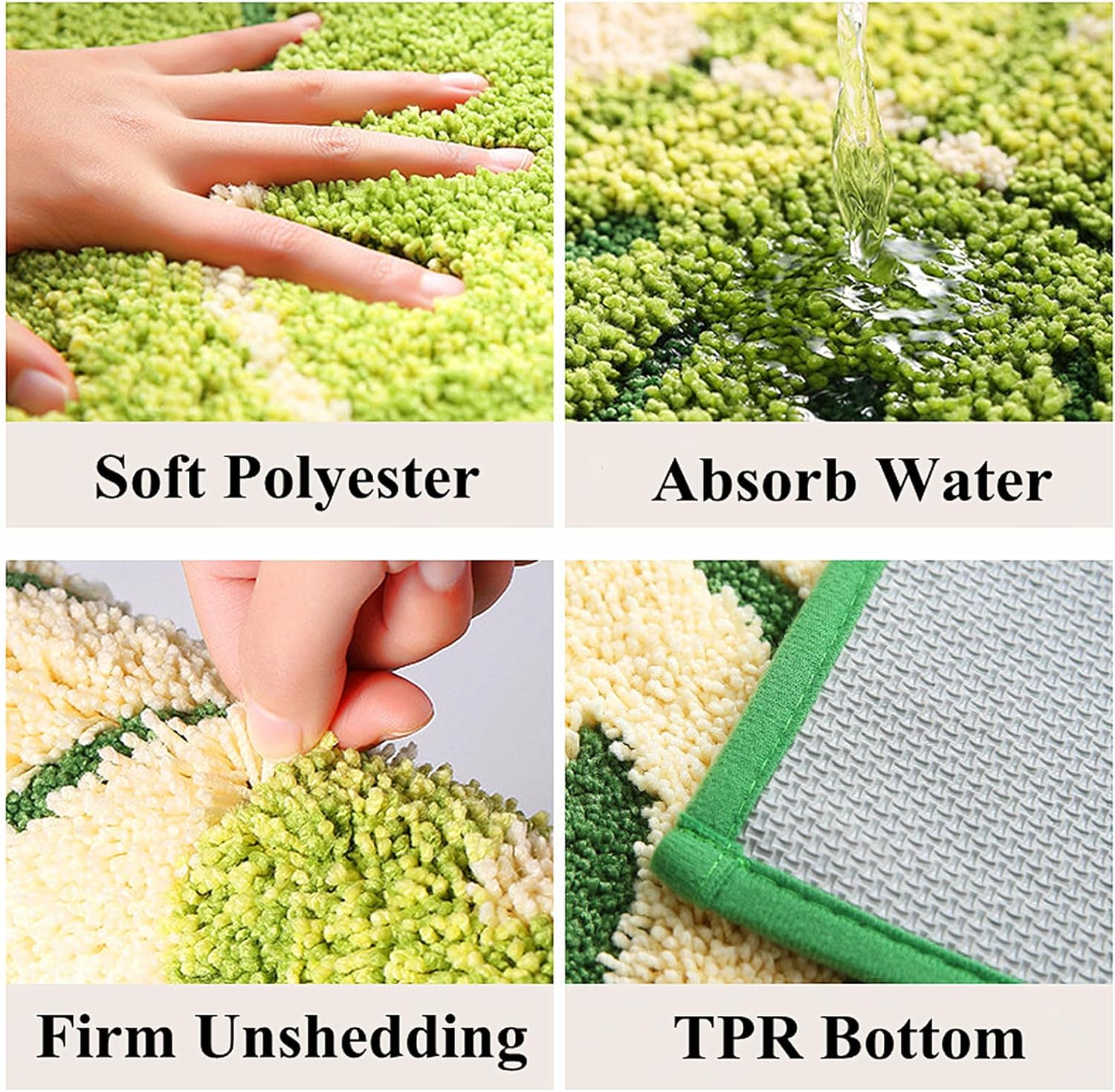 LEVINIS Alfombras de baño con diseño de musgo, suaves, absorbentes, para interiores, antideslizantes, peludas, lavables a máquina, estilo bohemio,