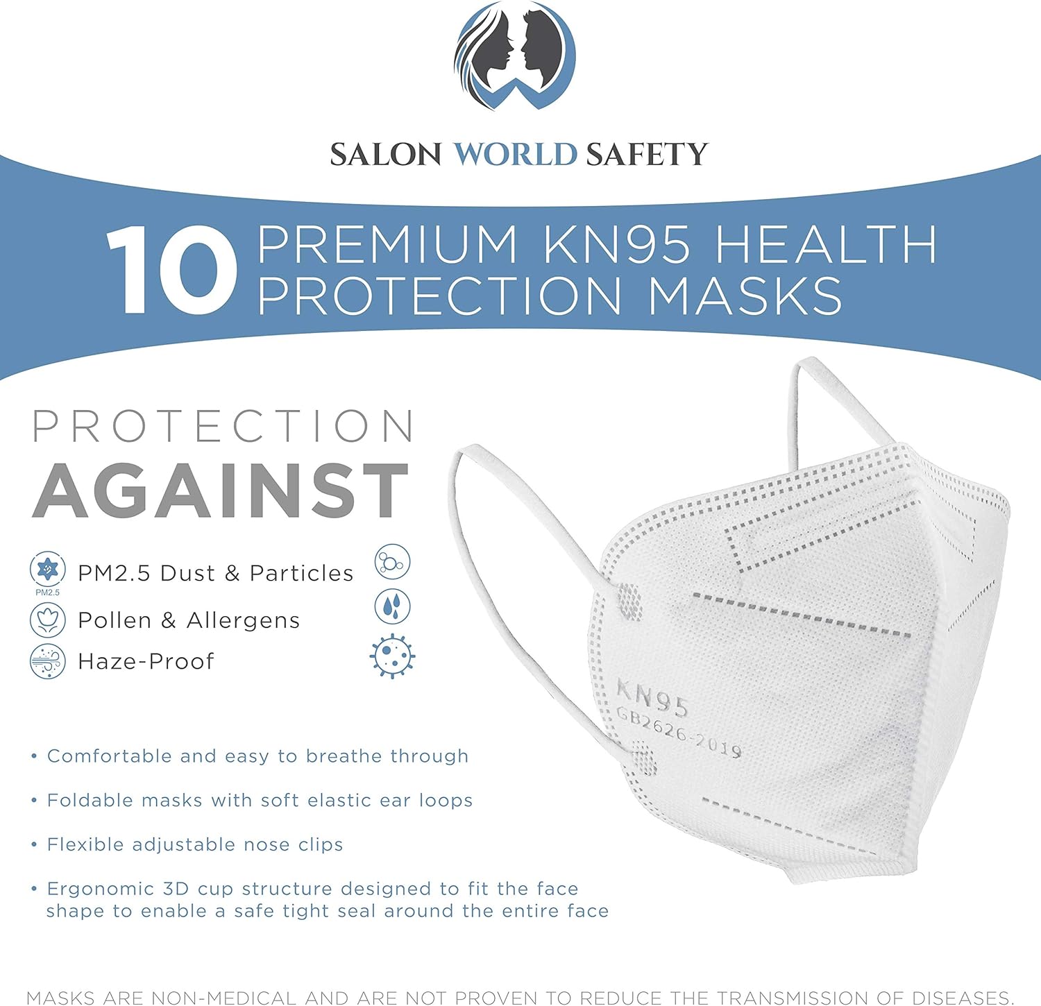 Mascarillas protectoras KN95 negras, caja de 50, eficiencia del filtro 95%, 5 capas, tela sanitaria no tejida de 5 capas