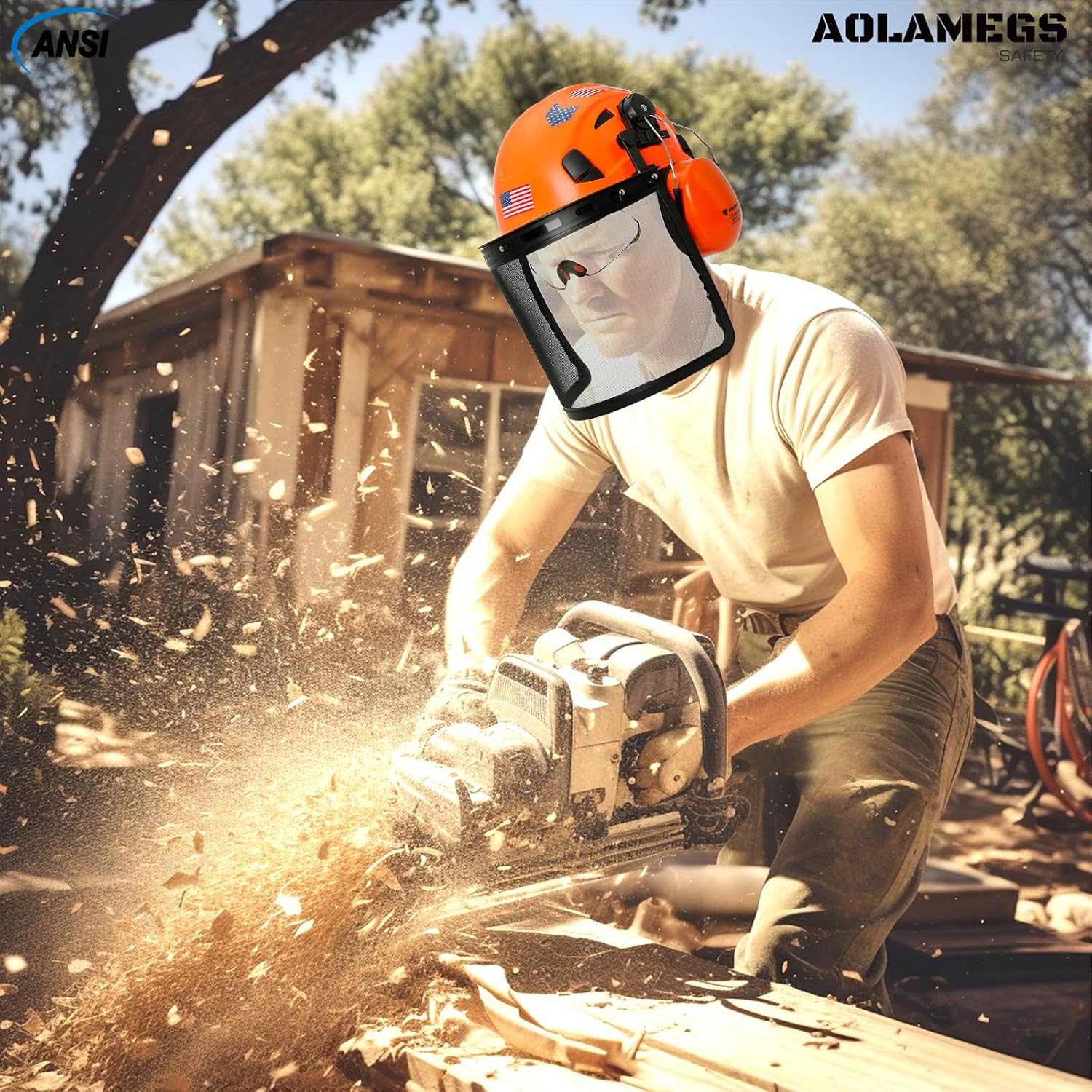 Casco de motosierra con protector facial, orejeras y visera interior, casco de arborista aprobado por la OSHA, casco de seguridad forestal