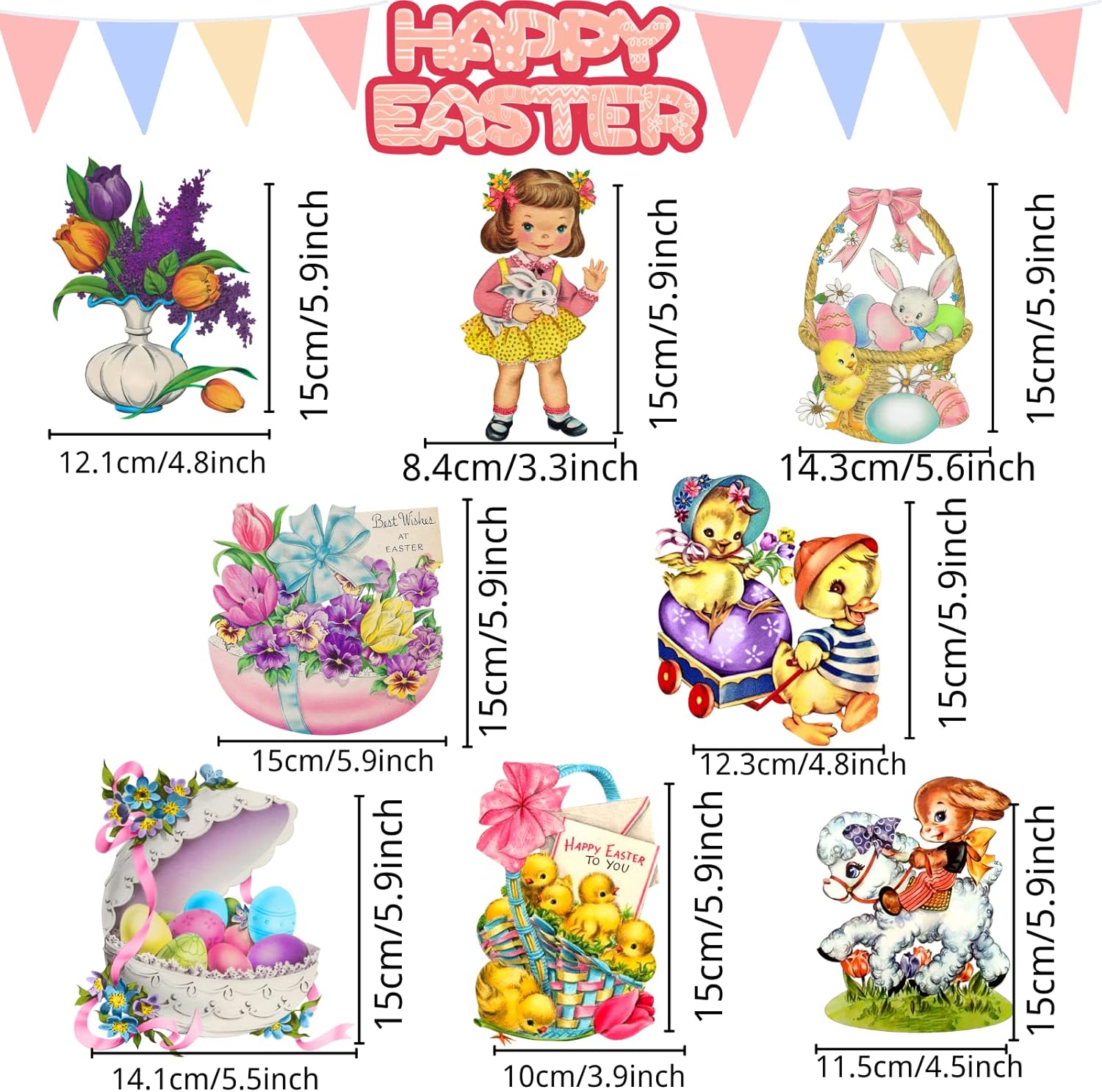 Decoraciones de Pascua para colgar, 24 unidades, 16 unidades, huevos de conejo, flores de pollo, decoración de primavera, decoraciones de Pascua