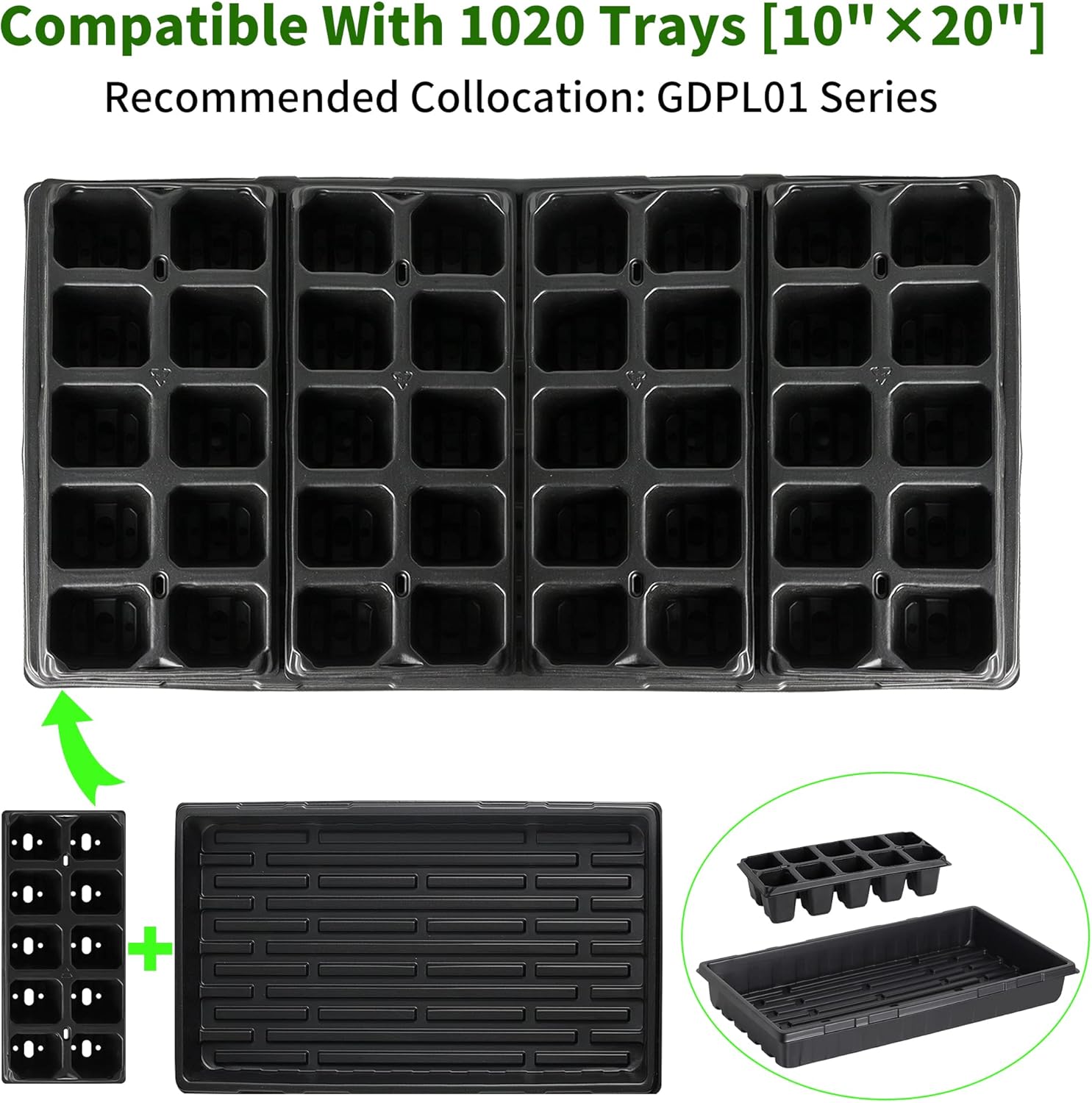 Yard Yard 200 bandejas de plántulas para enchufes, 20 unidades de contenedores reutilizables para plantas de cultivo de vivero, germinación de