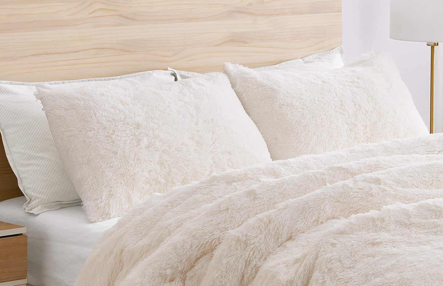 Sweet Jojo Designs – Juego de 2 fundas de almohada de felpa de piel sintética de color blanco hueso, color crema, tamaño Queen, color marfil, suave,