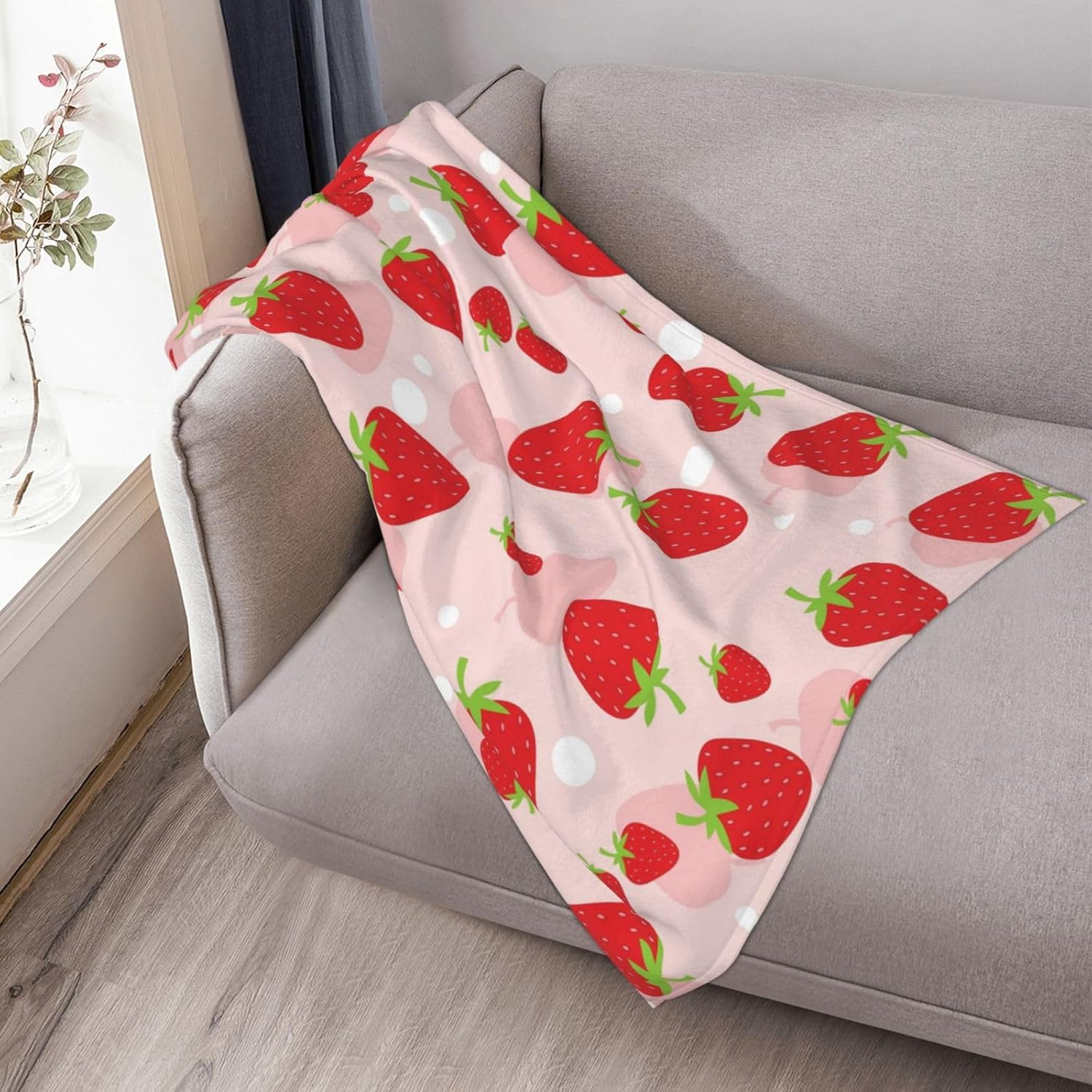 Manta de fresa para mujer, suave manta de forro polar de verano, lavable, manta ligera de viaje para sofá, cama, sillón durante todas las