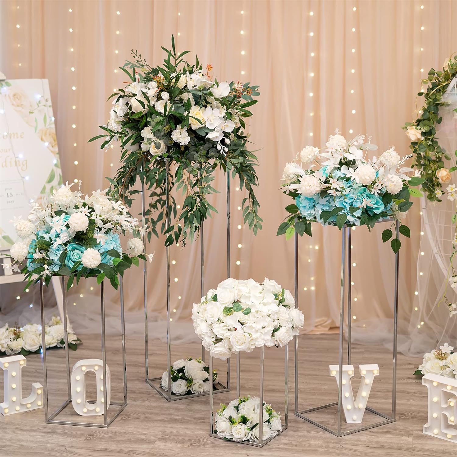 Sziqiqi Jarrón de centros de mesa de boda para mesas con platos, 2 piezas de columna de metal, soporte geométrico de flores de 23.6 pulgadas,