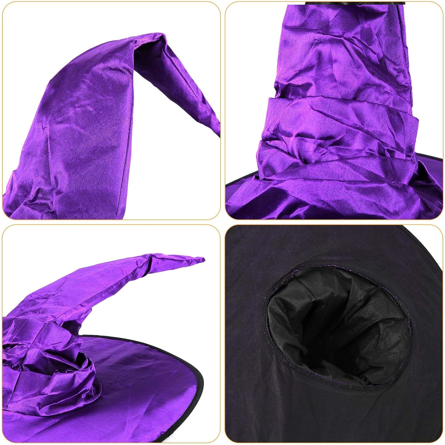 LUTER Sombrero de bruja de Halloween, 17.7 x 17.7 pulgadas, sombrero de bruja fruncido, sombrero de mago, decoración de sombrero de bruja puntiagudo