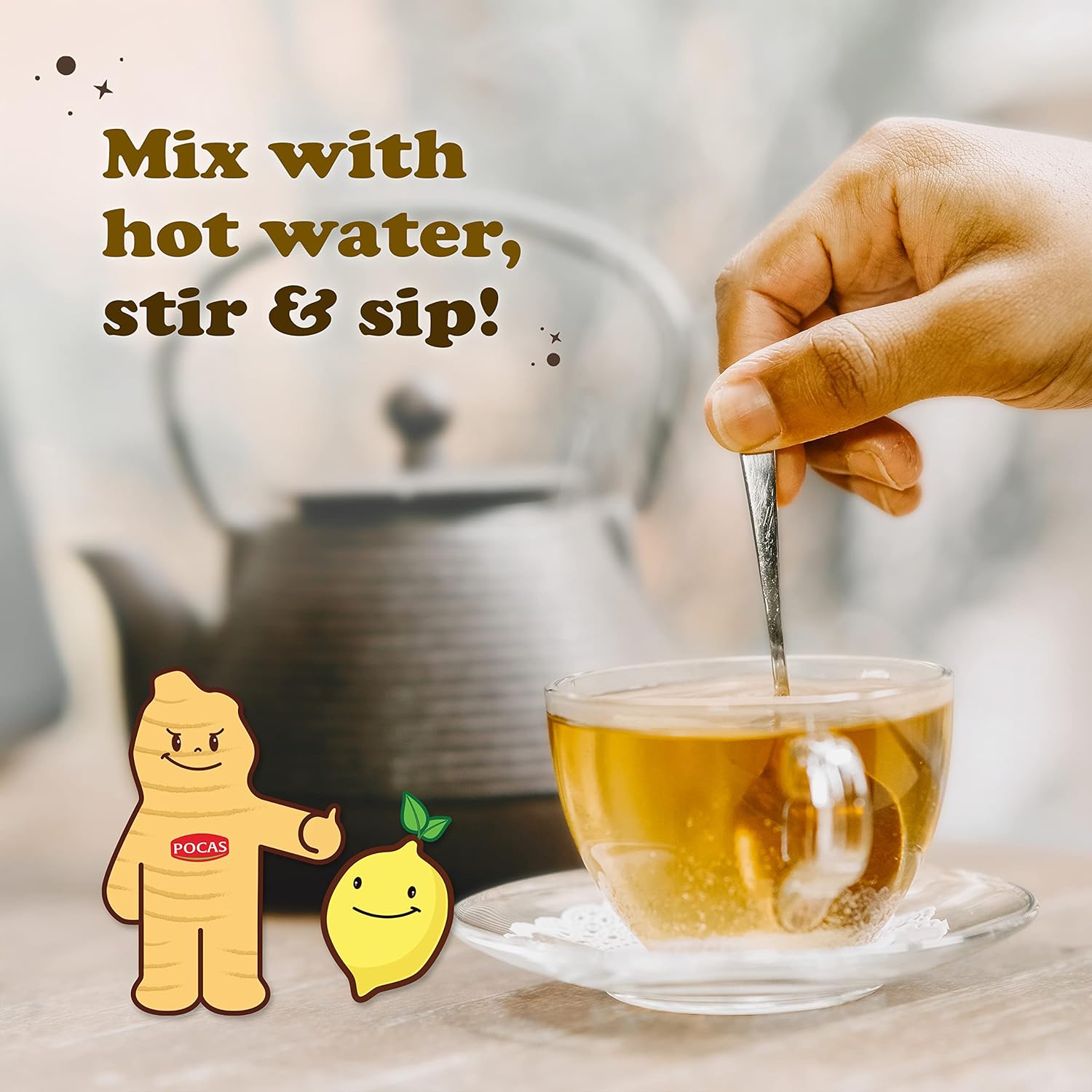 Pocas Honey Ginger Tea – Paquete variado de té instantáneo en polvo, té de cristales de miel de jengibre, sabores originales y canela, té sin OMG,