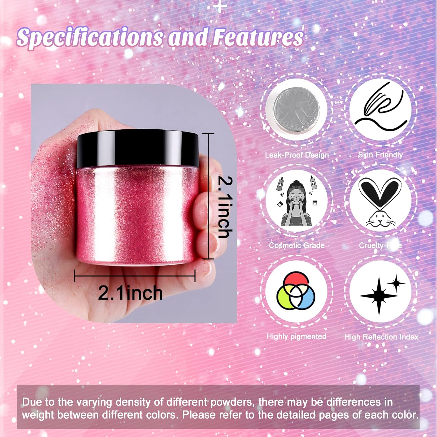 Viza Polvo de mica de grado cosmético, 1.06 onzas  1.06 onzas, pigmento de color diamante, maquillaje con purpurina para uñas, brillo de labios,
