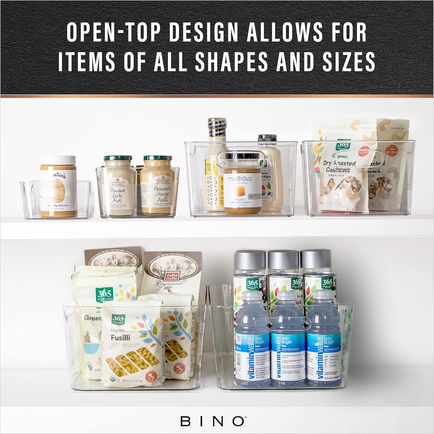 BINO – Cubo de almacenamiento de plástico transparente con asas (2 unidades) – Papeleras de plástico para organizar y almacenar en la cocina,