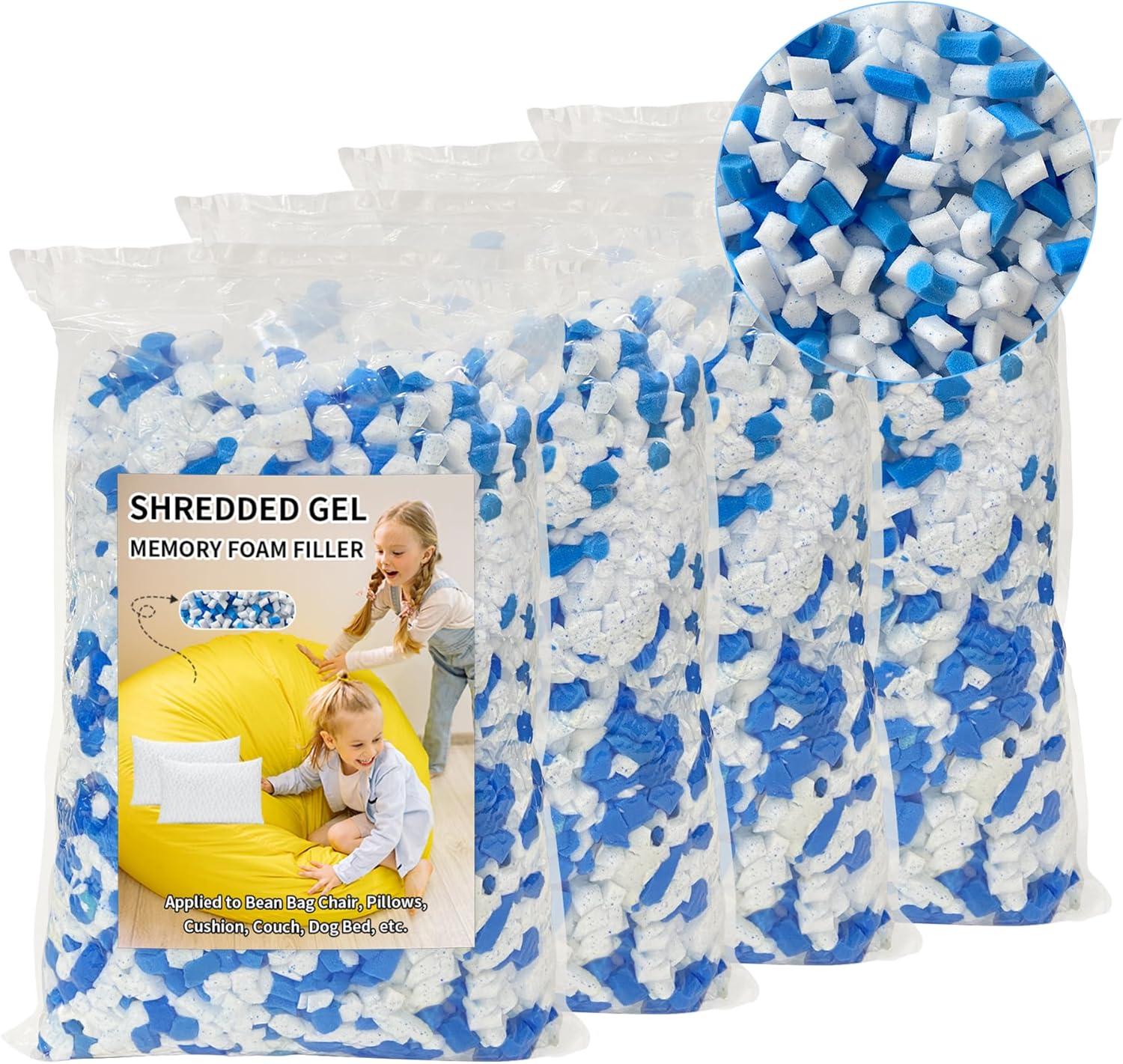 Relleno de espuma viscoelástica de gel triturado de 20 libras para puf, relleno de espuma viscoelástica para almohada refrescante, sofá, puf, cama