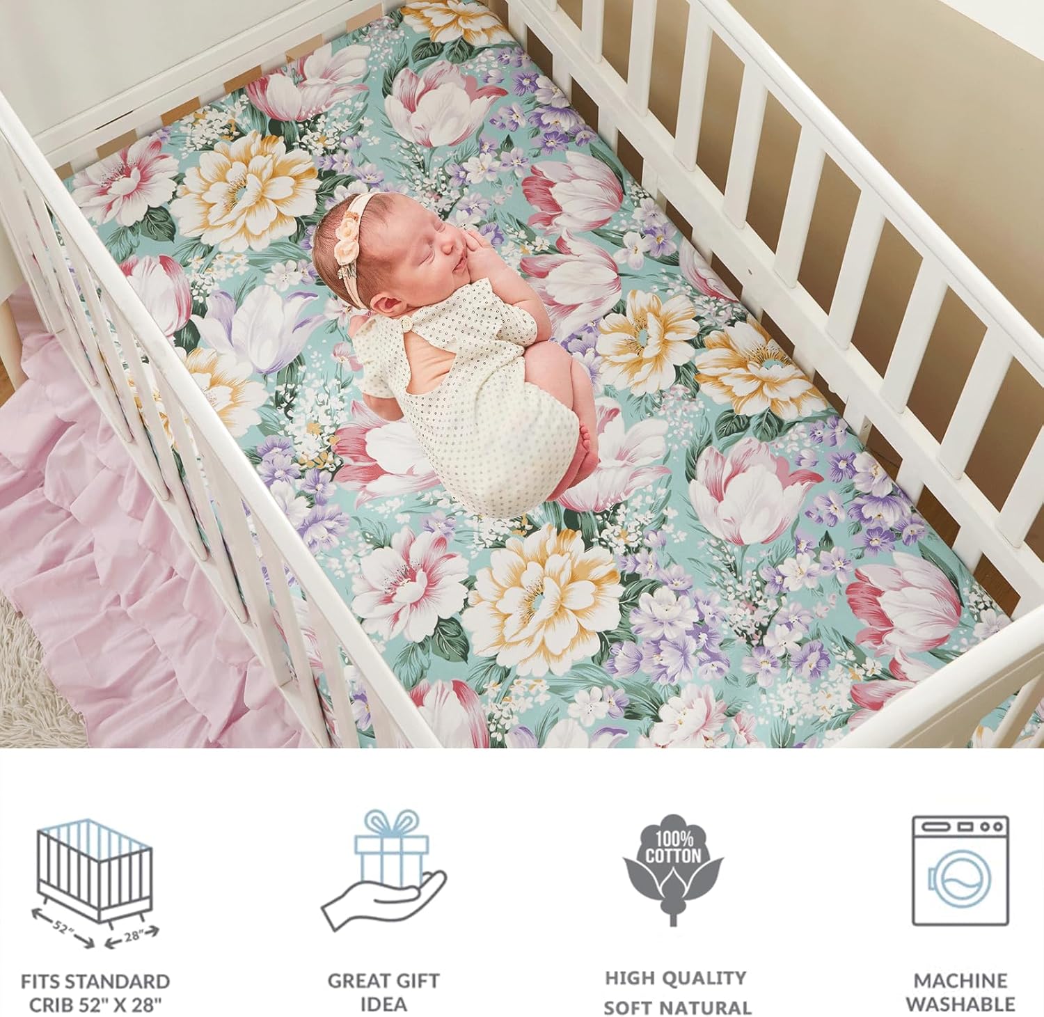 Brandream Juego de ropa de cama para cuna para niñas, 800 hilos, 100% algodón egipcio, juego de ropa de cama de 3 piezas, edredón de flores moradas,