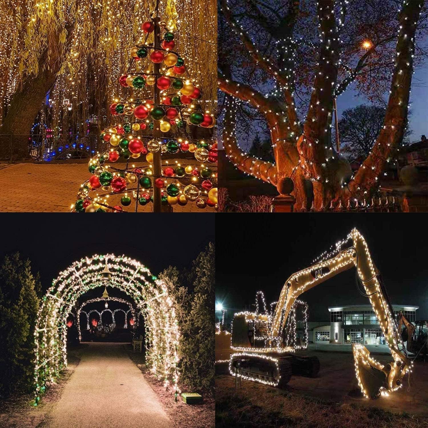 Guirnalda de 100 luces LED de Navidad de 33 pies para interiores y exteriores, función de memoria y temporizador y 8 modos, certificado UL,
