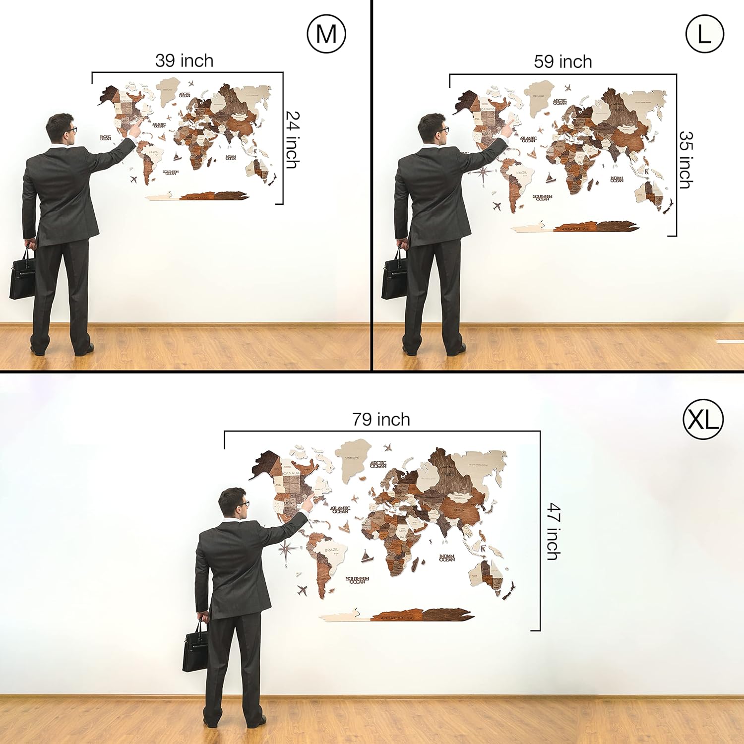 3D Wooden World Map House Decor Living Room 3D Home Wall Art Office Decoration Wood Wall Decor World Map 3D Art Large Travel Gift Office Bedroom