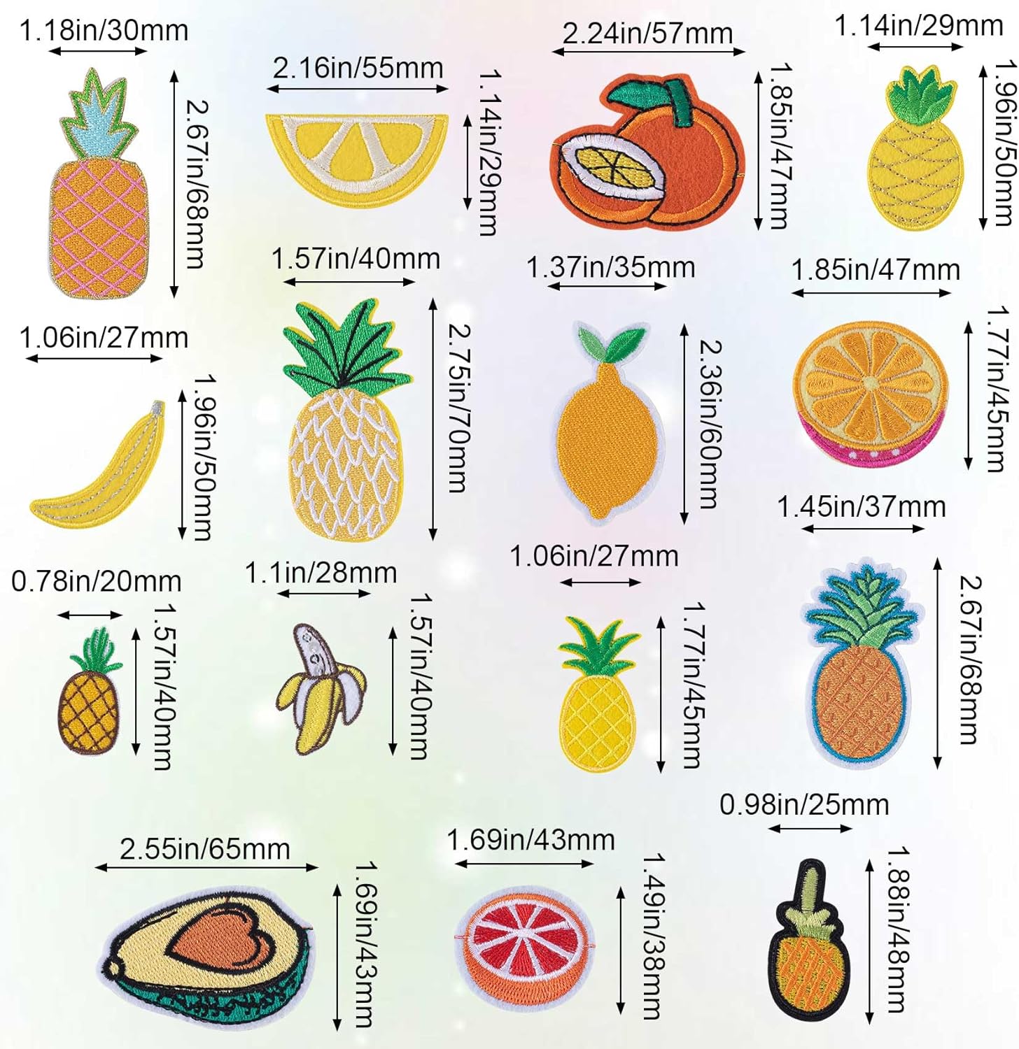 15 parches bordados de frutas, bonitos parches para planchar o coser para alimentos, adecuados para ropa, vestidos, jeans, pantalones, sombreros,