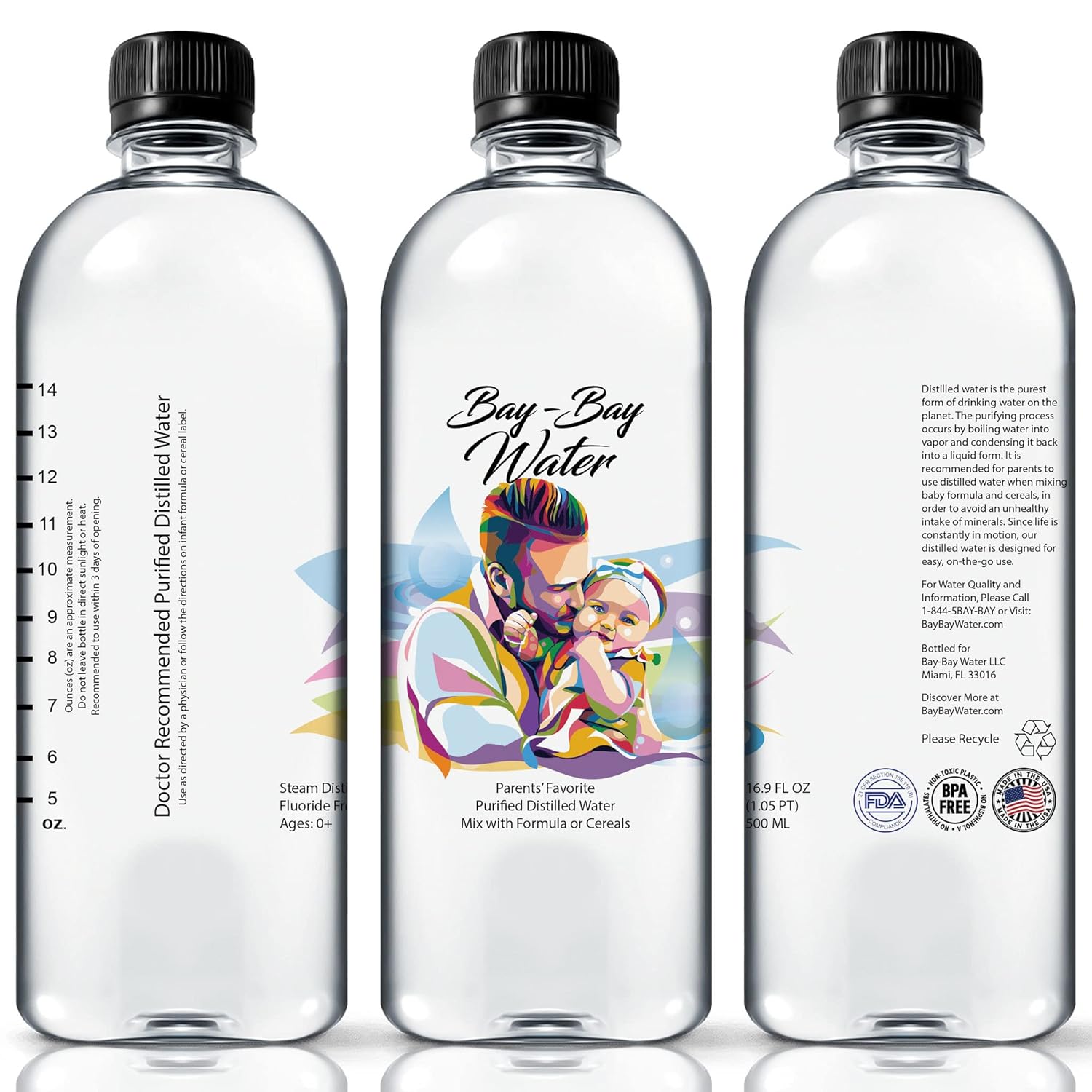 Bay Bay Water – Agua destilada purificada para bebés – 16.9 onzas – Uso para beber diariamente, fórmula infantil, leche y cereales para bebés – Sin