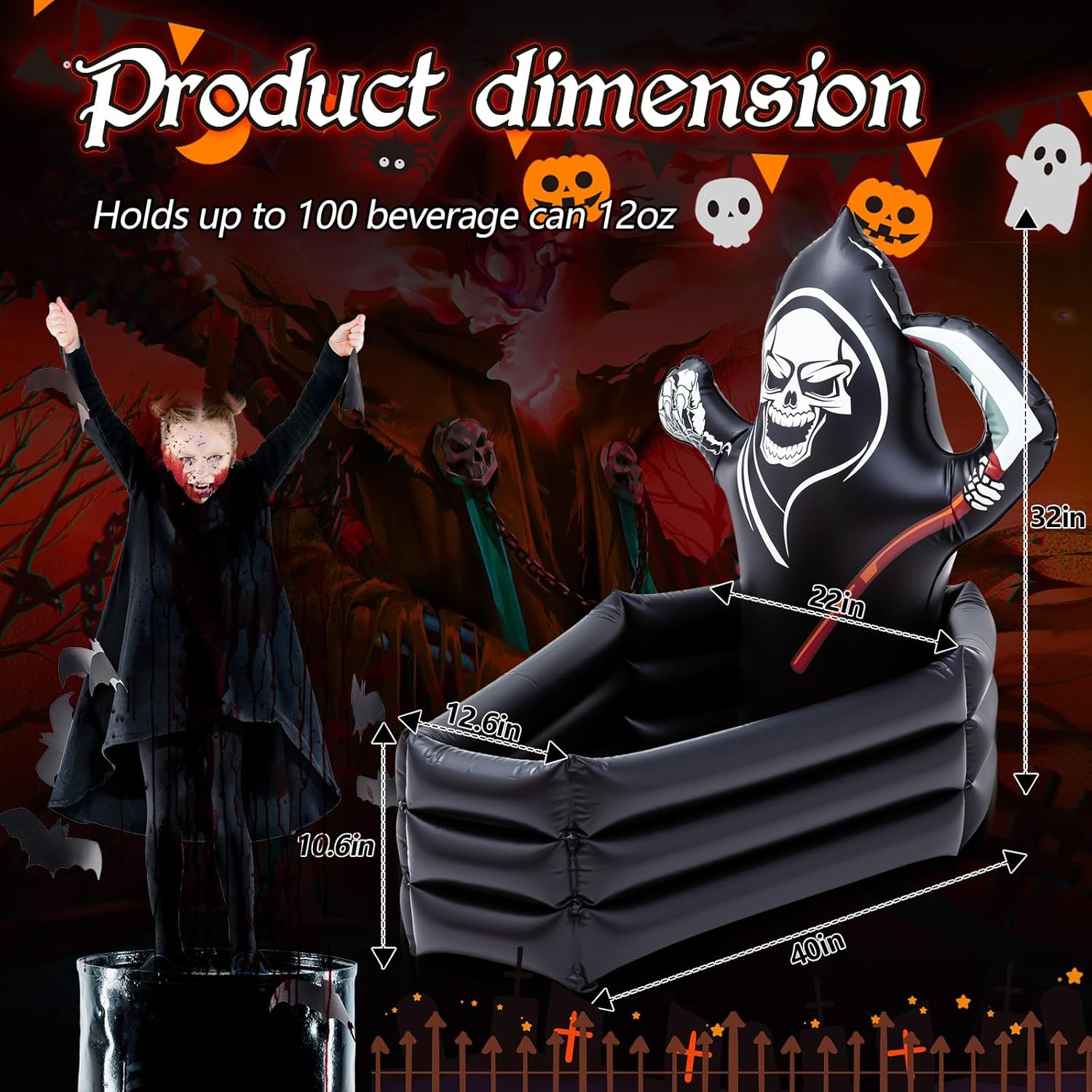 40 pulgadas Death to My 20s Suministros inflables para fiesta de Grim Reaper Ataúd, enfriadores de bufé para decoraciones de cumpleaños 30