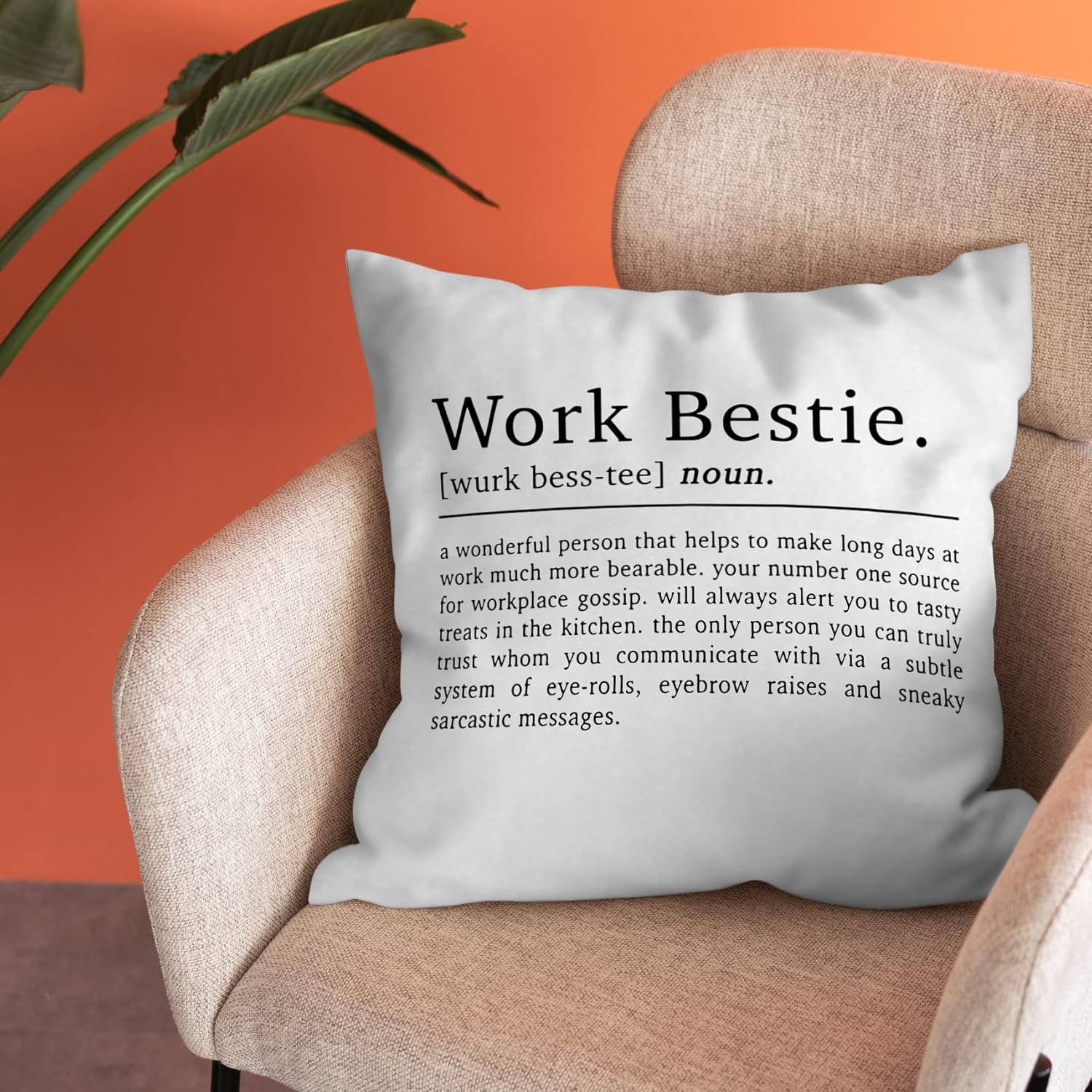 Work Bestie Definition – Fundas de almohada suaves para Navidad, cumpleaños, decoración con cita de amistad, decoración para el hogar, dormitorio,