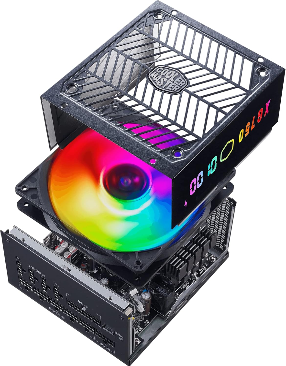 Cooler Master XG750 Plus Platinum ARGB totalmente modular, 750W, panel de visualización de información incorporado, ventilador silencioso ARGB 5.315
