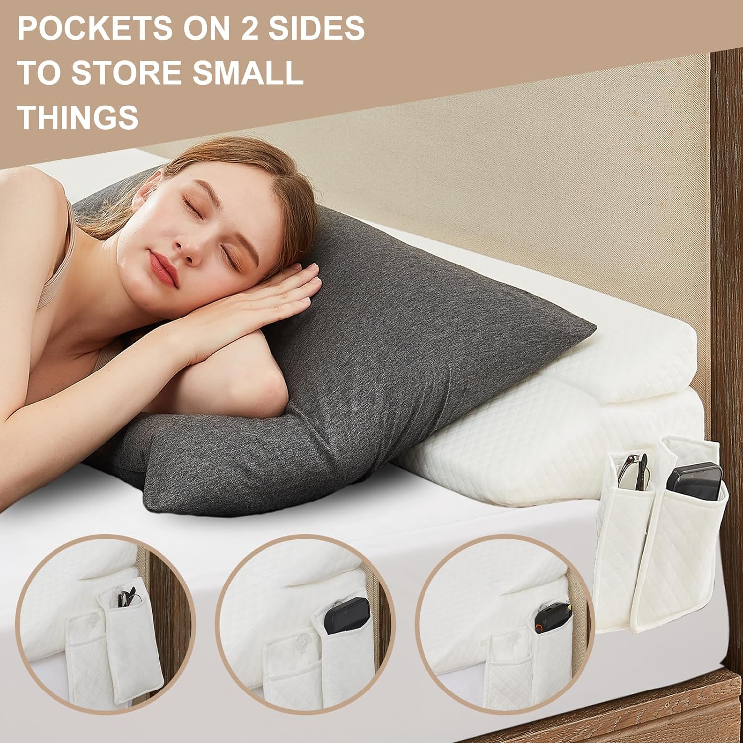 Homemate Almohada plegable de cuña de cama tamaño King de 76 pulgadas para cabecero, relleno de espacio de cama mejorado entre el colchón y la