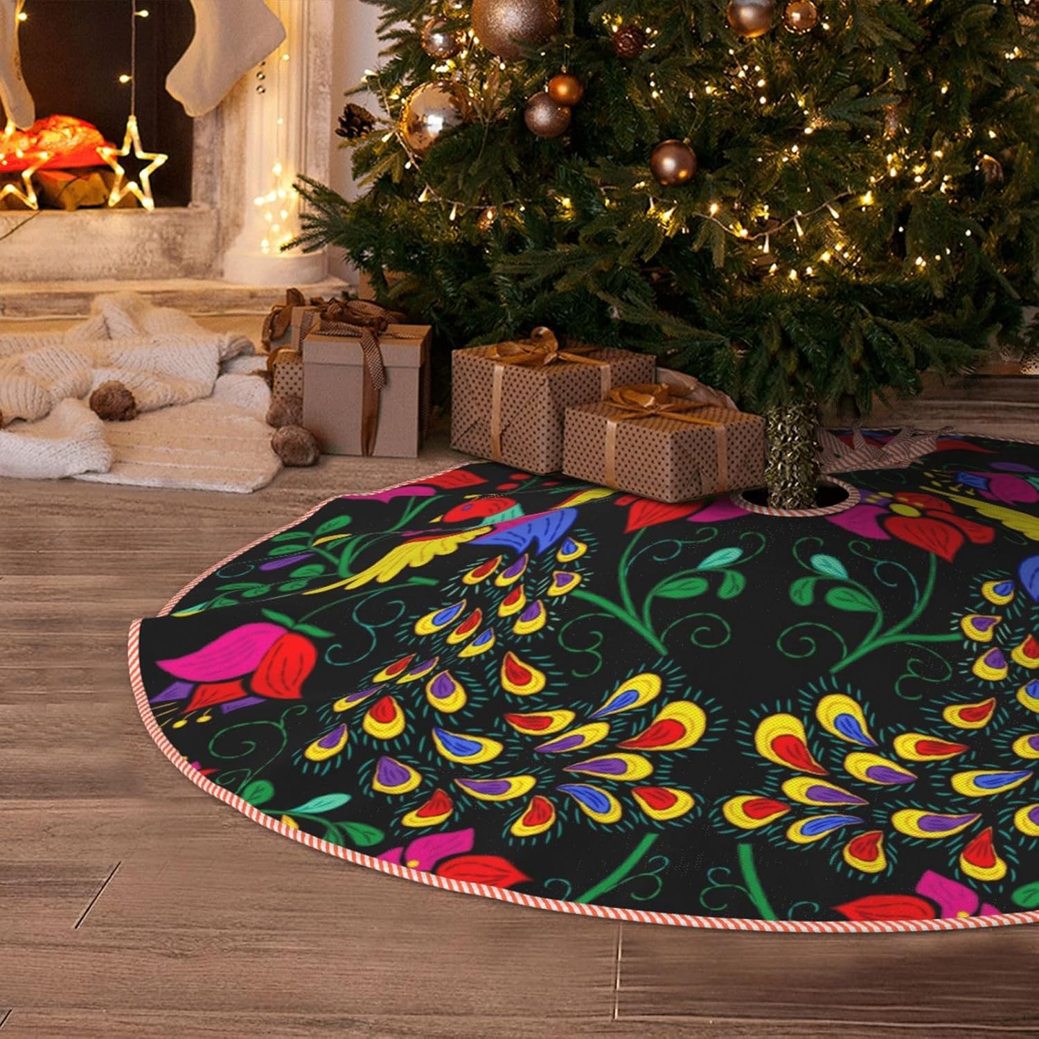 MIZIBAO Falda de árbol de Navidad de 36 pulgadas estilo mexicano de lino sintético rústico para Navidad, Año Nuevo, decoración de fiestas
