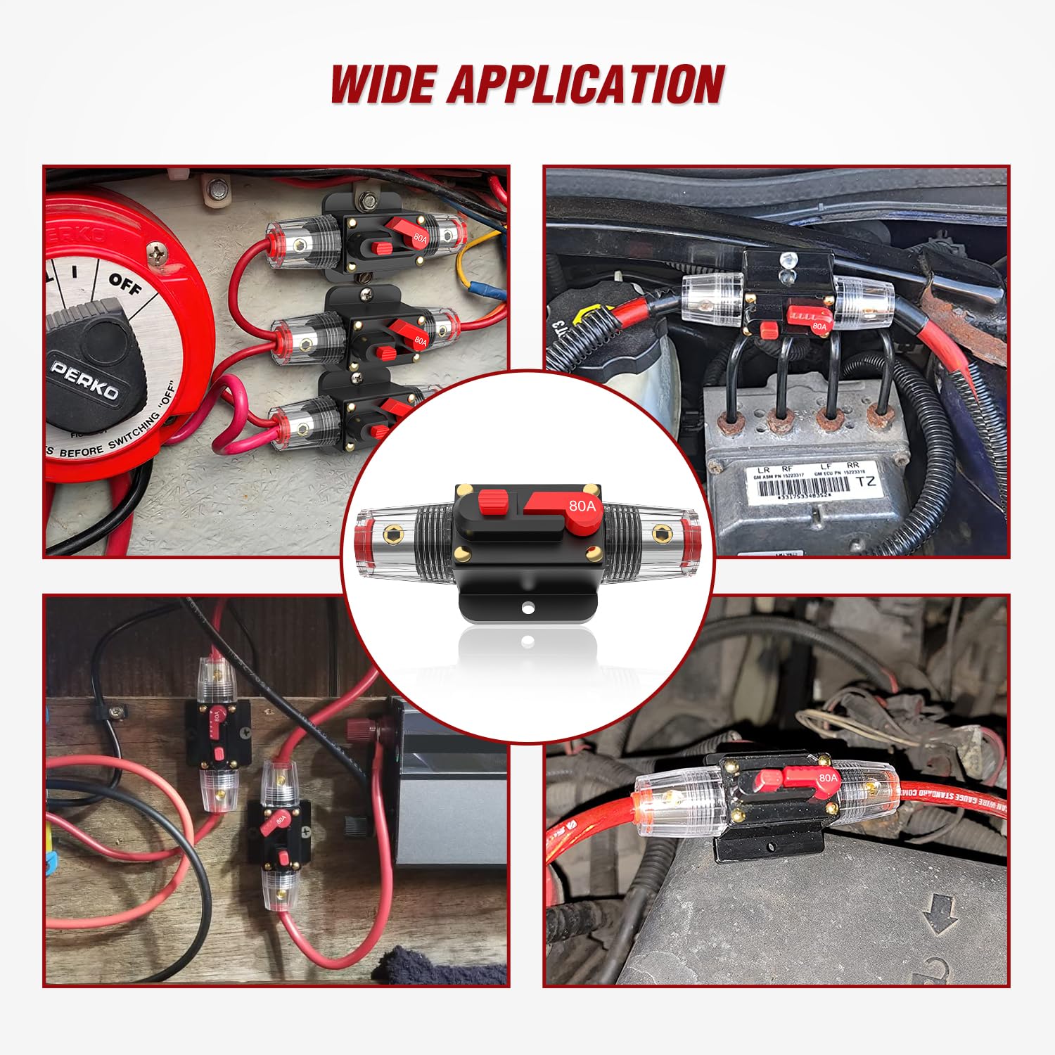 Nilight Disyuntor en línea 80A reiniciable 12-24V CC Soporte de fusibles de reinicio manual de 3-15 AWG protección de sobrecarga para sistema de