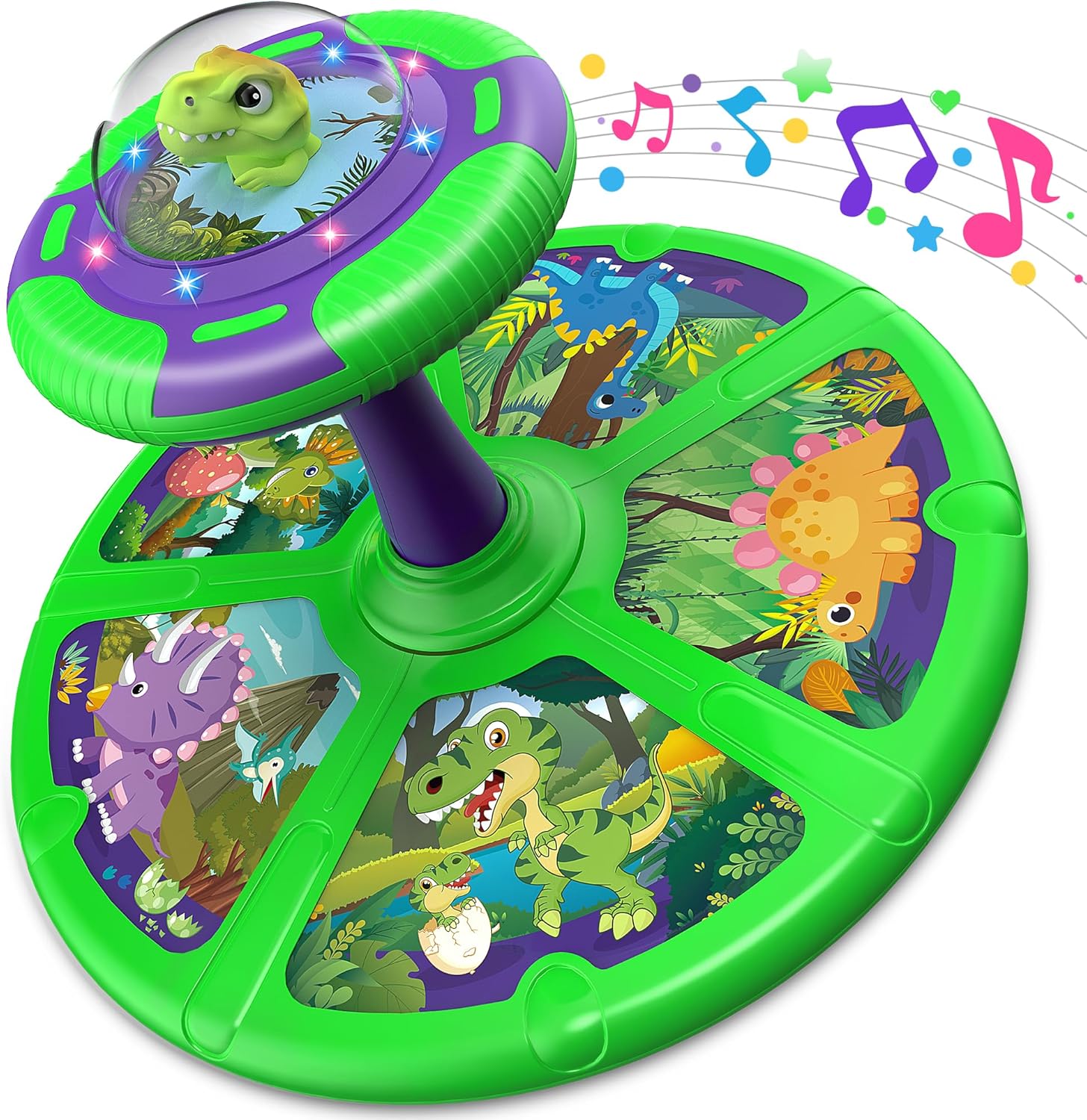 Dinosaurio sentado y giro, 360 Sit and Spin, juguete para niños pequeños de 1 2 a 3 años con LED y música, regalo de cumpleaños para niños y niñas