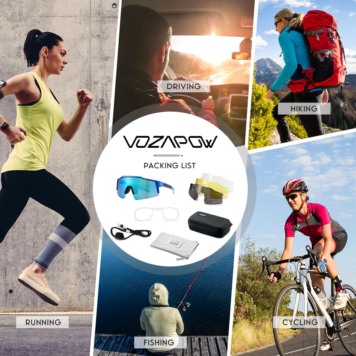 VOZAPOW Polarized Sports Sunglasses 4 lenses, Cycling Sunglasses for Men Women Youth, Driving, Running, Baseball