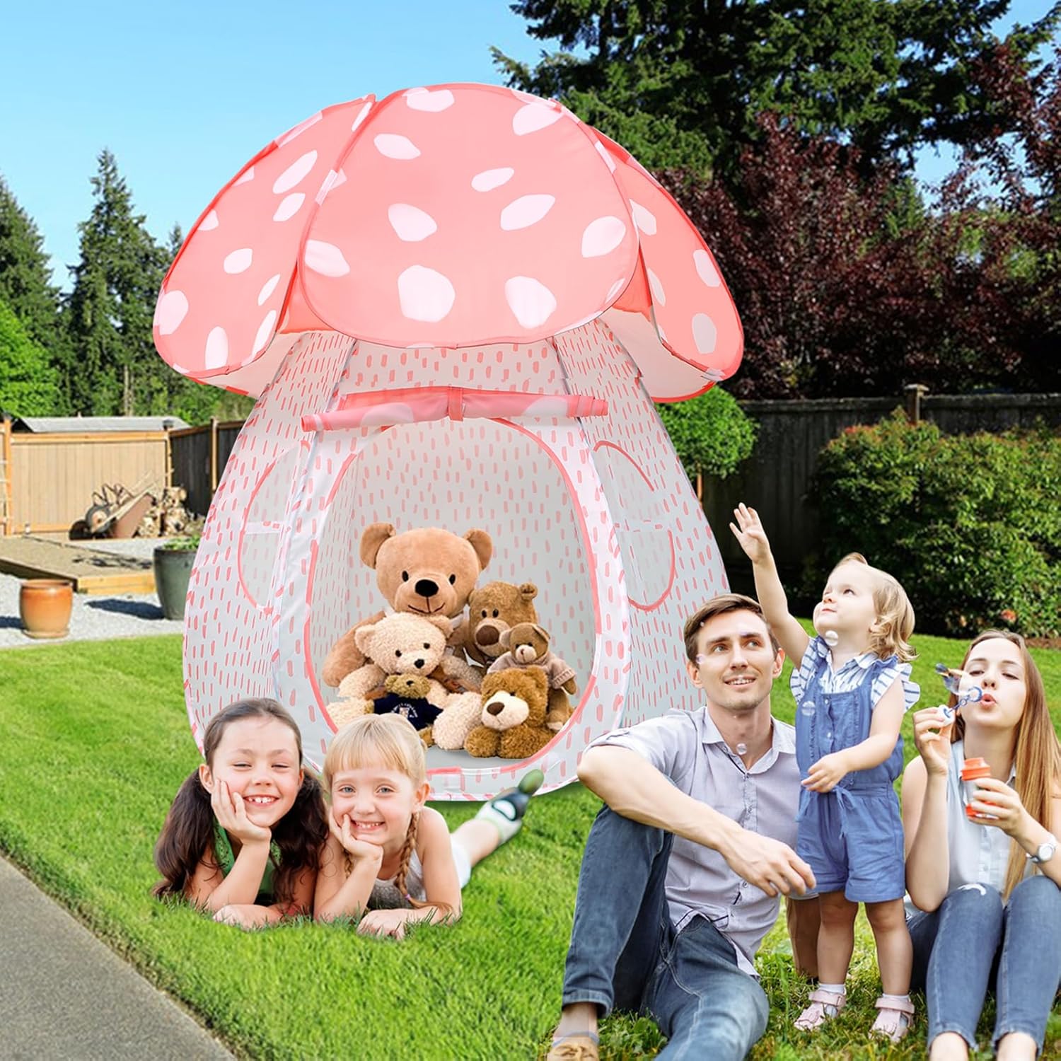 Tienda de campaña desplegable para interiores y exteriores, casa de juegos grande para niños y niñas, tienda de campaña plegable única con hongos