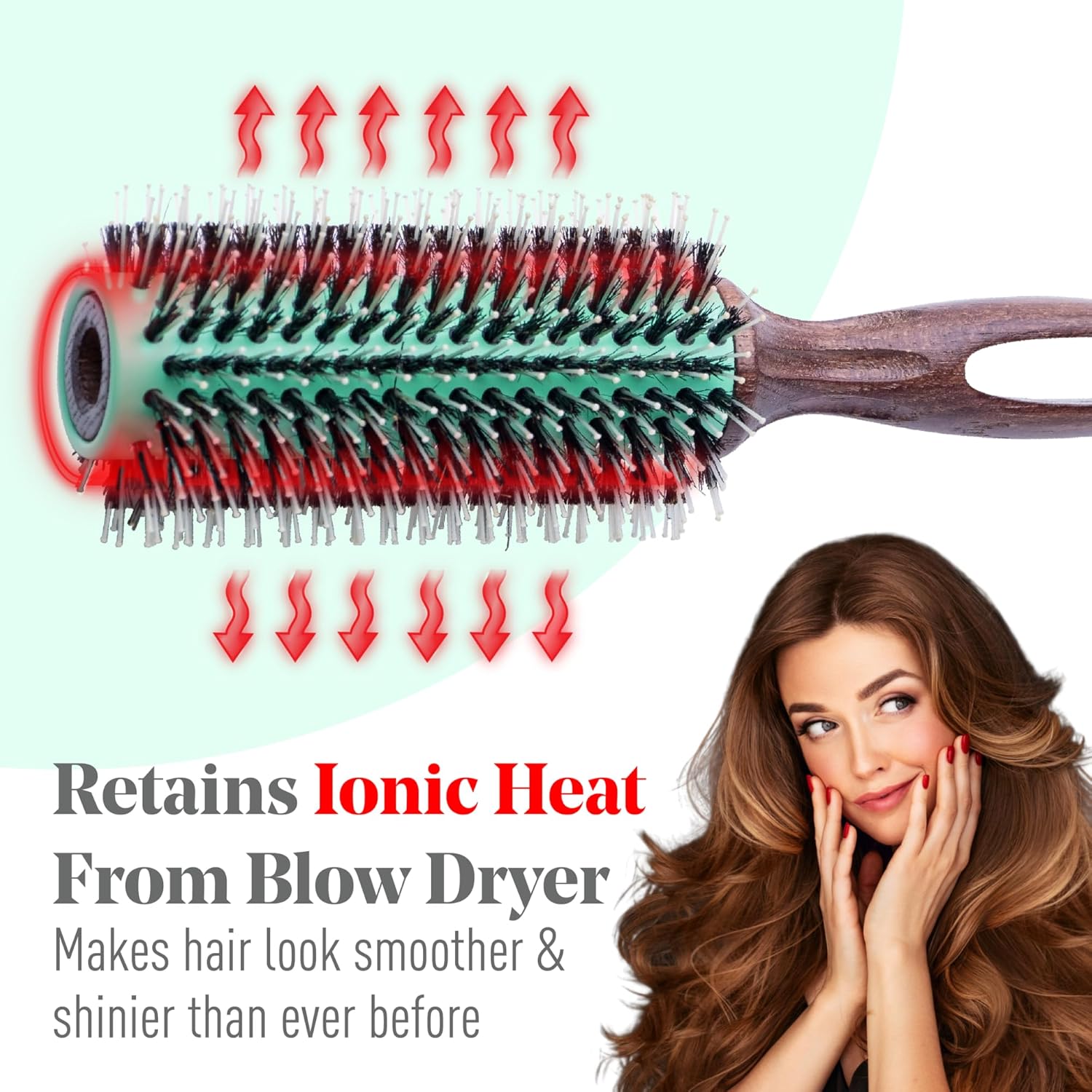 MINT Cepillo redondo ecológico de cerdas de jabalí para secado con soplado  Cepillo duradero para todo tipo de cabello  Cepillo redondo de cerámica