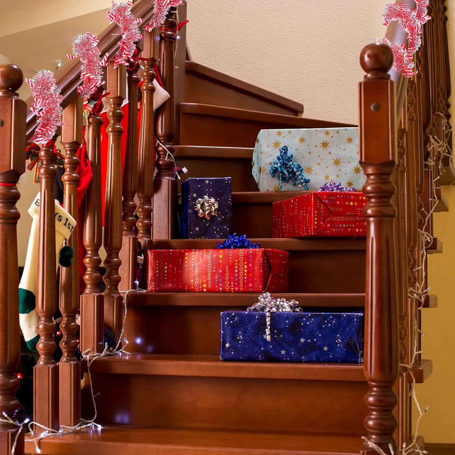 Guirnalda de oropel de Navidad de 40 pies para árbol de Navidad, guirnalda metálica para colgar en interiores y exteriores, suministros de fiesta