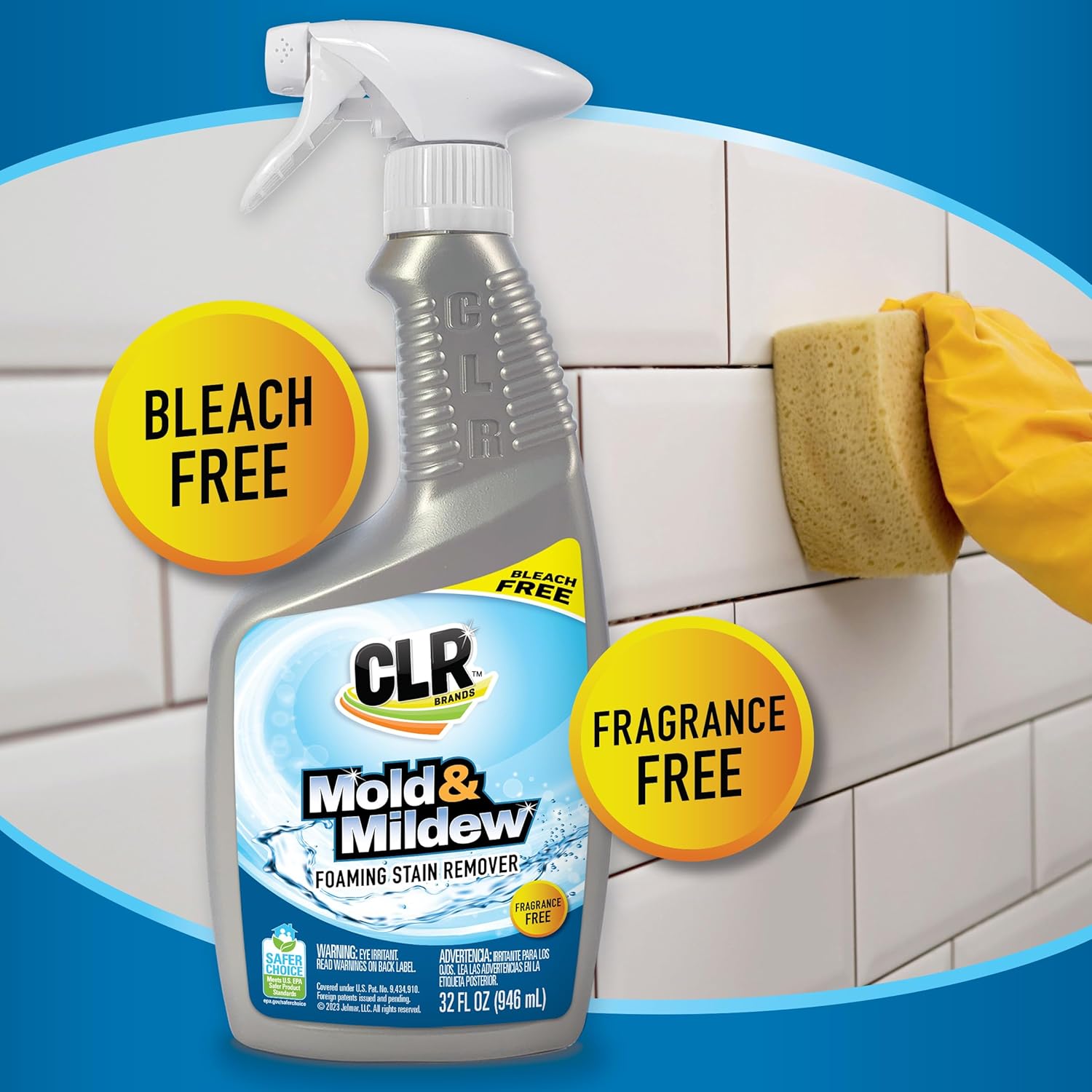 CLR Mold & Mildew Clear – Spray removedor de manchas sin blanqueador, funciona en azulejos de baño, vidrio, tela, hormigón y más, spray de 32 onzas