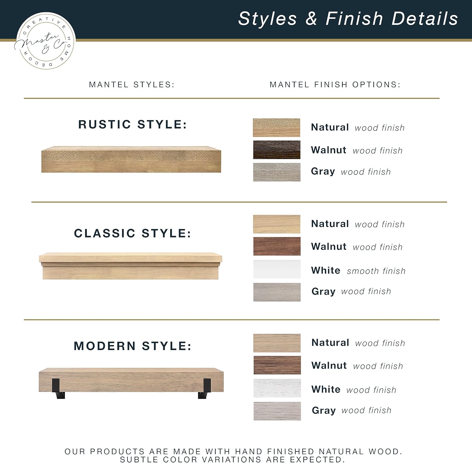 Master & Co. – Mantel flotante rústico para chimenea, estante flotante largo para decoración de pared, 48 pulgadas, natural antiguo