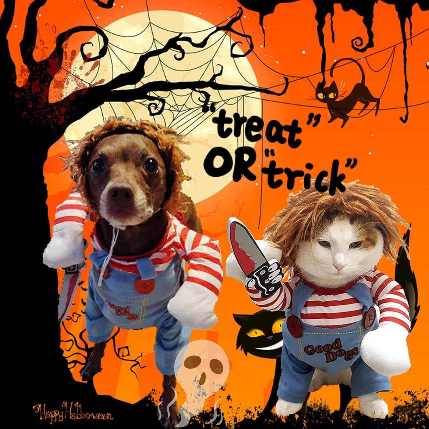 Disfraz de muñeca mortal para perro, divertido disfraz de Halloween para perro, ropa linda para perros pequeños, medianos y grandes, ropa de vestir