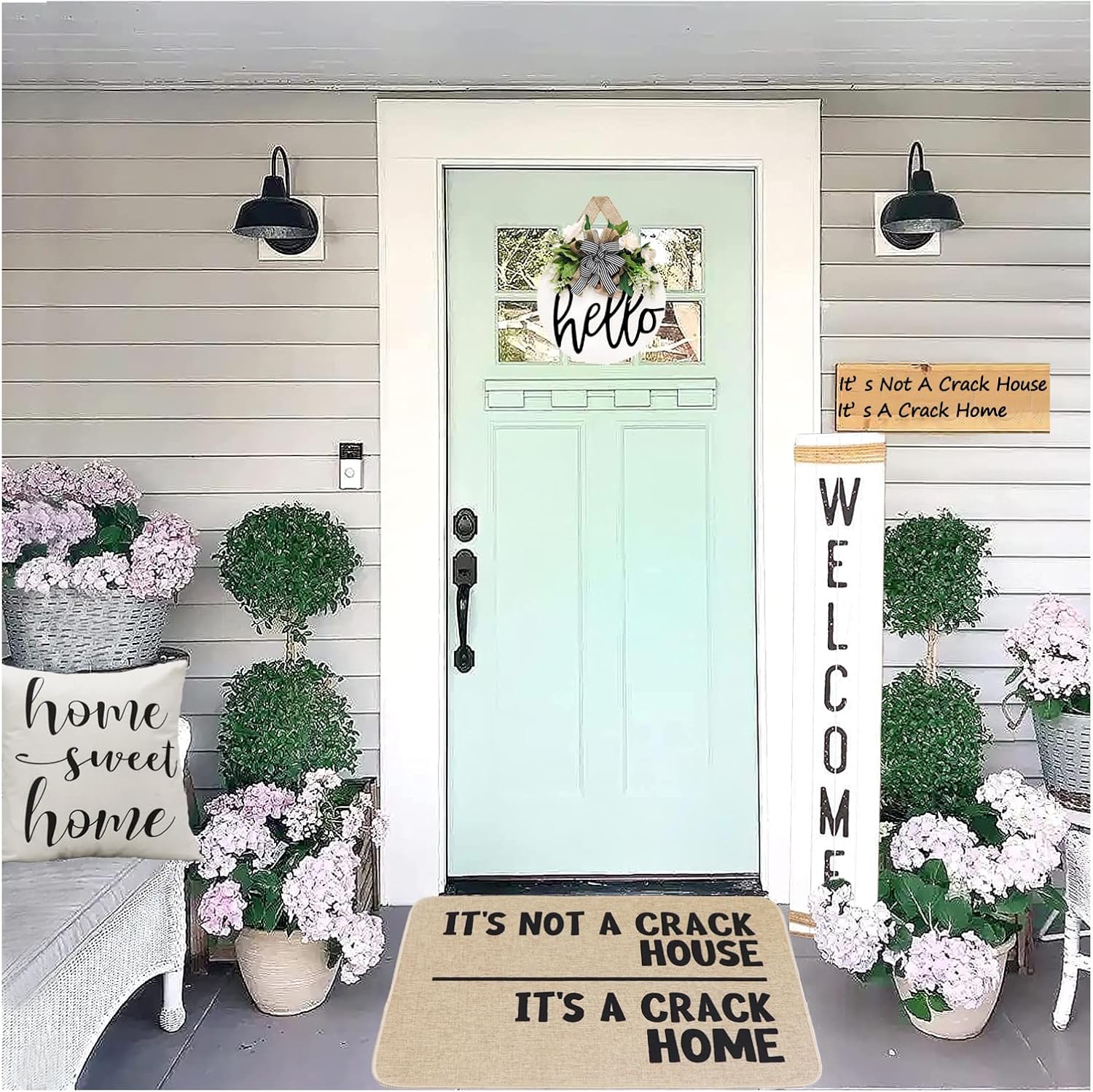 Tapete de bienvenida de granja para puerta delantera, con texto en inglés “It’s Not A Crack House”, divertido tapete de entrada de goma