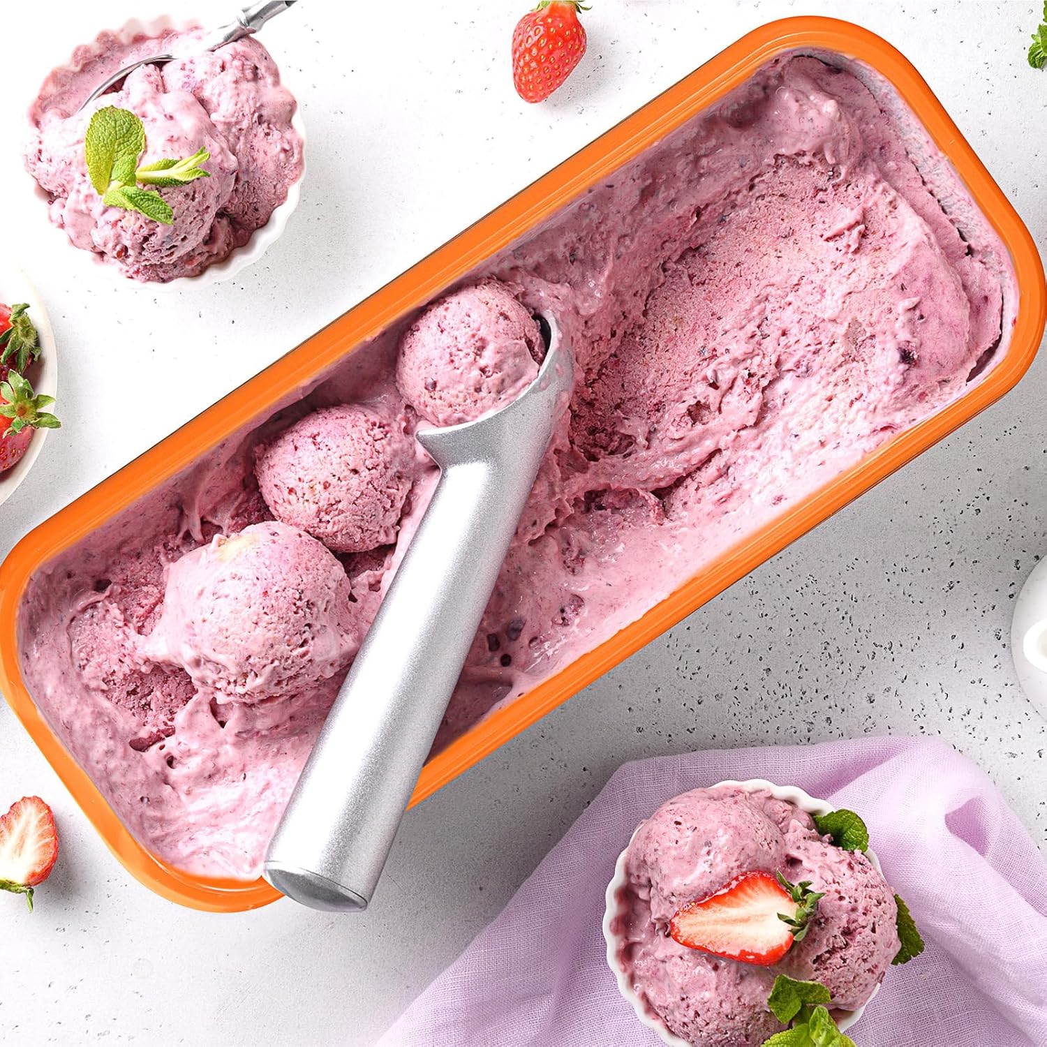 Recipientes reutilizables para helados con tapas y una cuchara, recipientes rectangulares de plástico de 1.5 cuartos de galón, recipientes de
