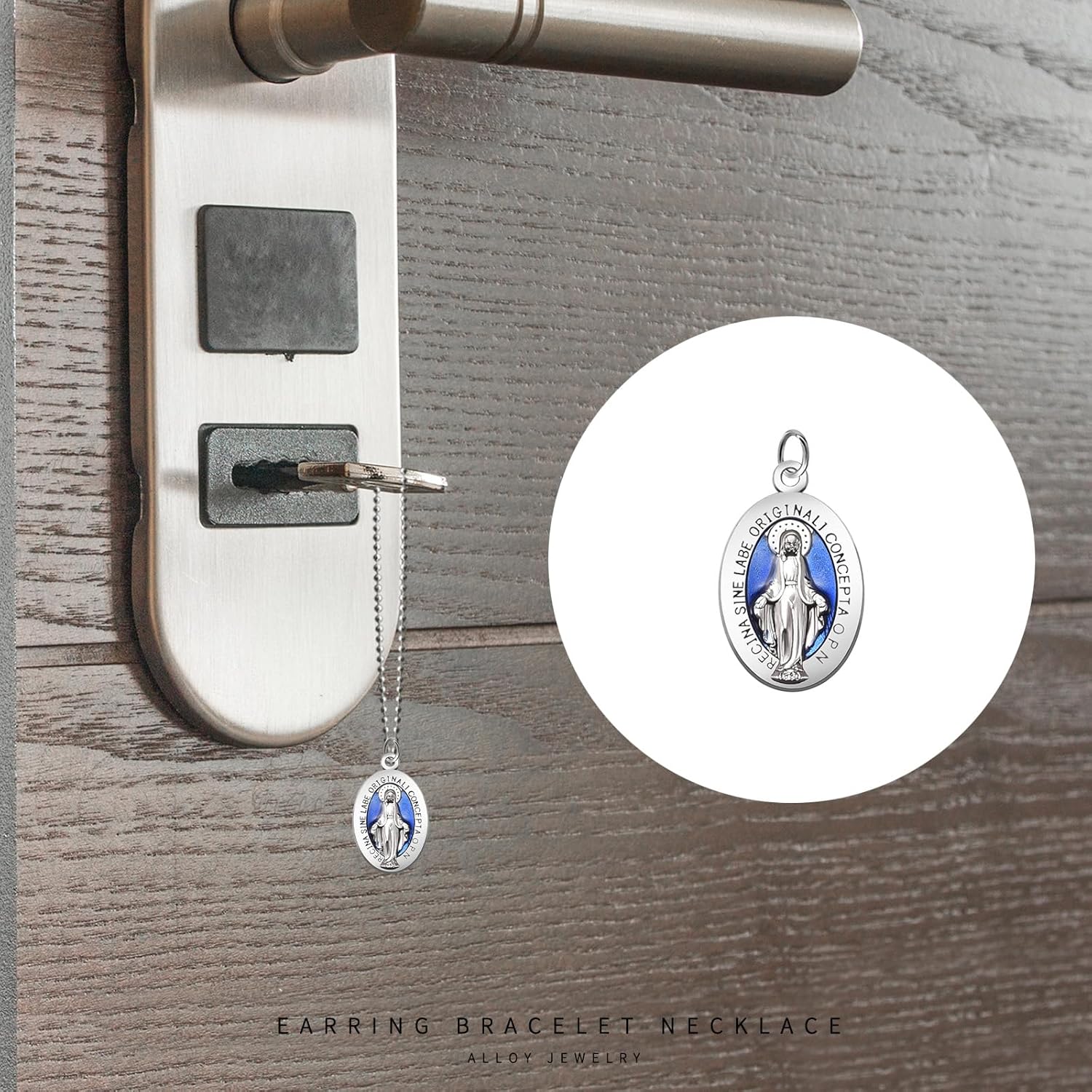 50 piezas de aleación de esmalte azul milagroso medalla ovalada Nuestra Señora Colgantes Virgen María para mujeres y hombres DIY católico collar