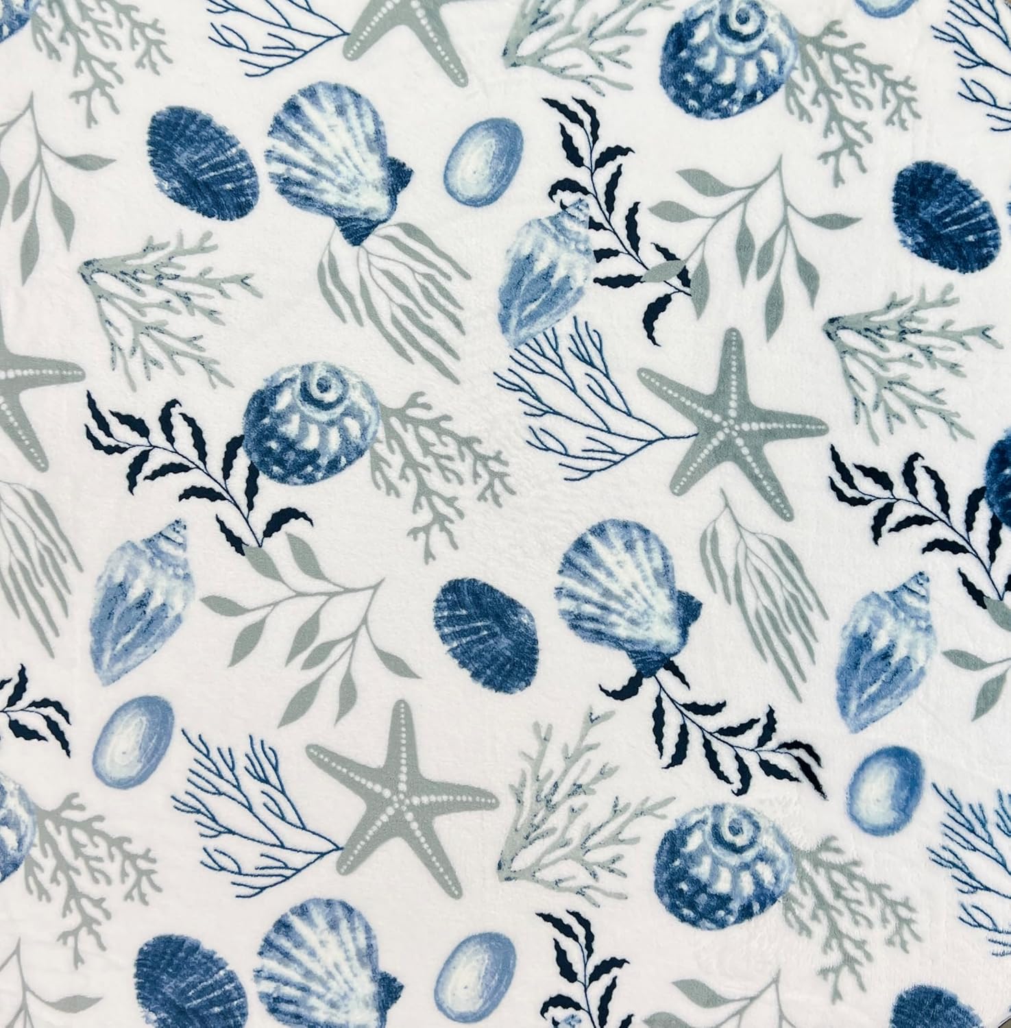 Manta decorativa para decoración del hogar, vida oceánica, costera forro polar de terciopelo de felpa suave, tonos calmantes de azules, grises sobre