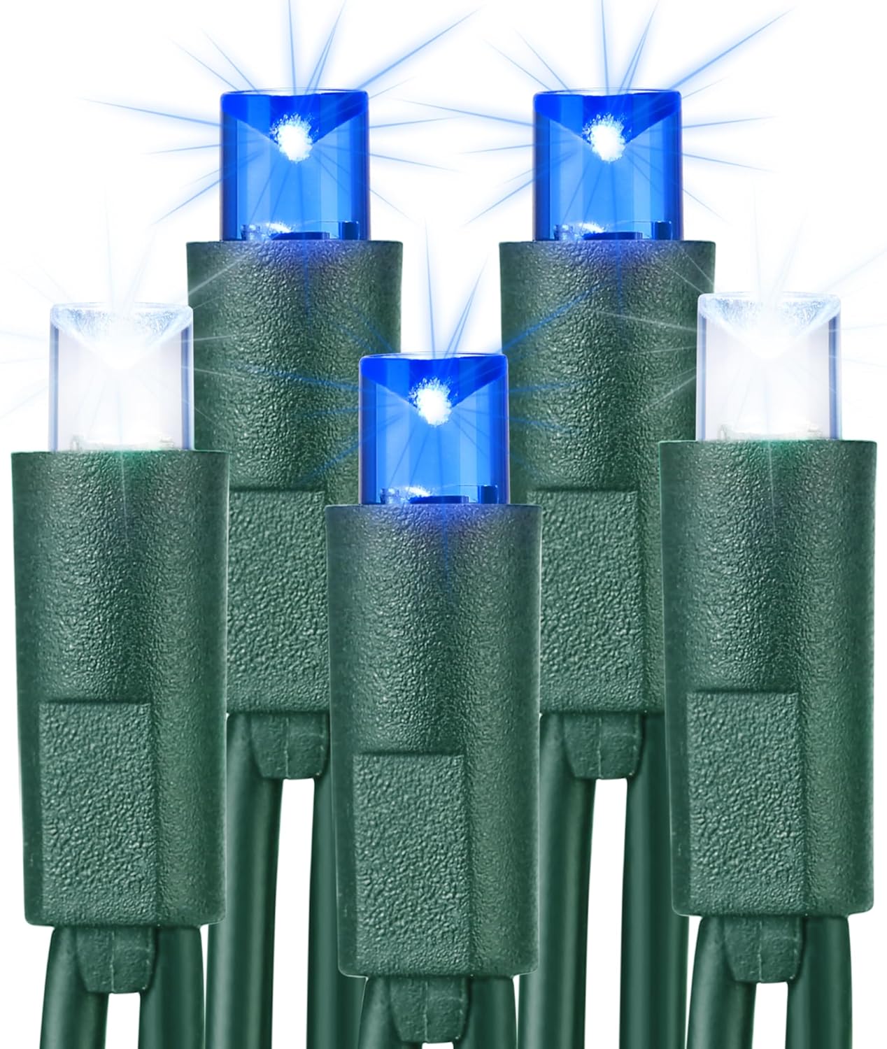 Brizled Luces de Navidad azules y blancas, 33 pies, 100 luces LED de 0.197 in de gran angular, mini tira de luces conectables, luz de árbol de