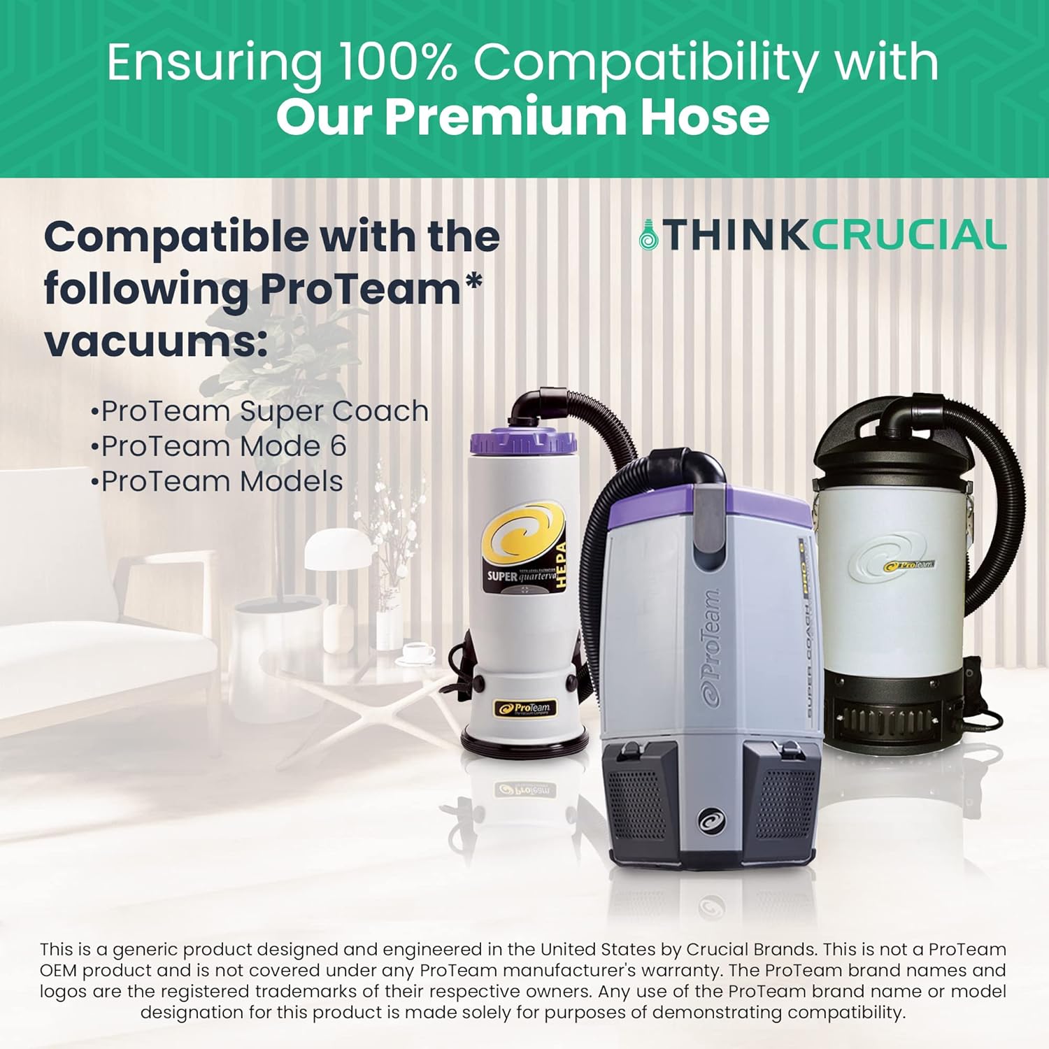 Think Crucial Mochila de disipación estática de repuesto para manguera de vacío ProTeam Super Coach Vac, modo 6, parte 103048, 1 paquete