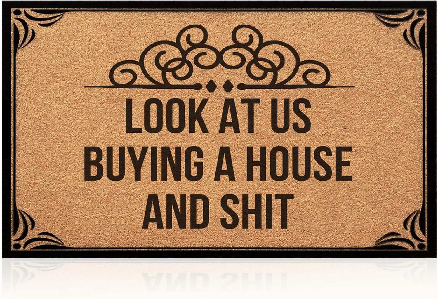 Hurdorak Tapetes de bienvenida para puerta delantera, entrada al aire libre, Look at Us Buying A House and Shit, tapete de goma antideslizante para