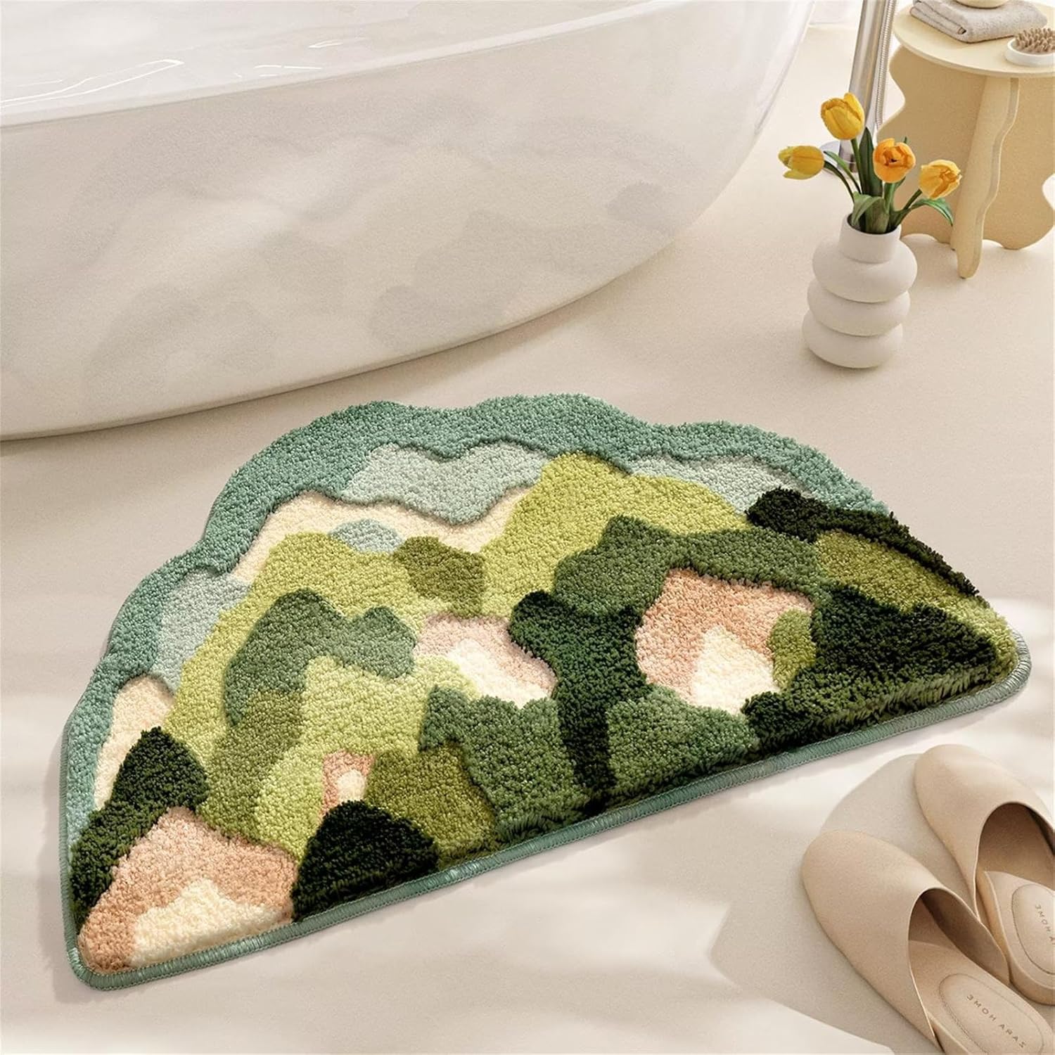 Tapetes de baño antideslizantes de 28 x 18 pulgadas, bonita alfombra de baño verde, absorbente de agua, alfombra de baño pequeña, decoración del