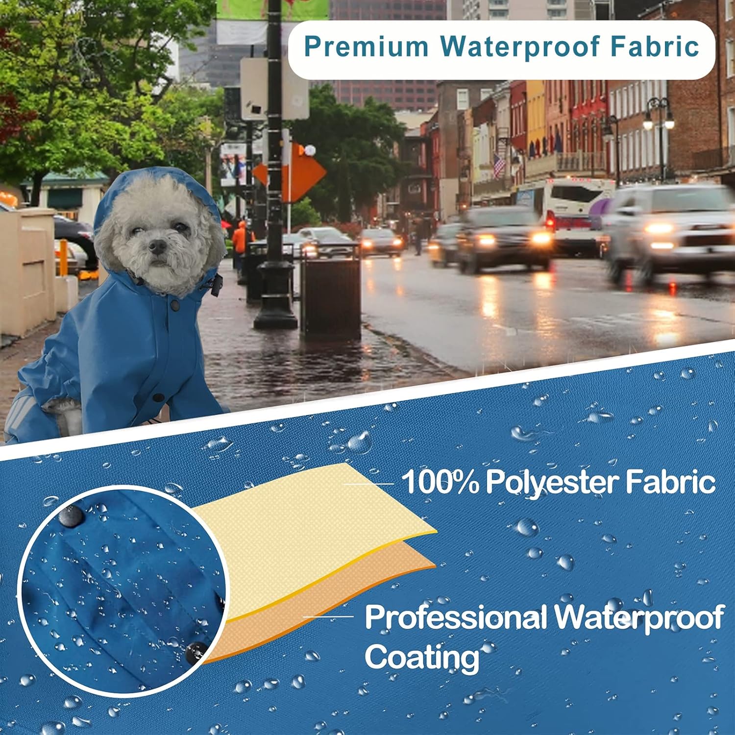 Impermeable impermeable para cachorros con capucha para cachorros pequeños y medianos, chaqueta impermeable para perro con correa reflectante y