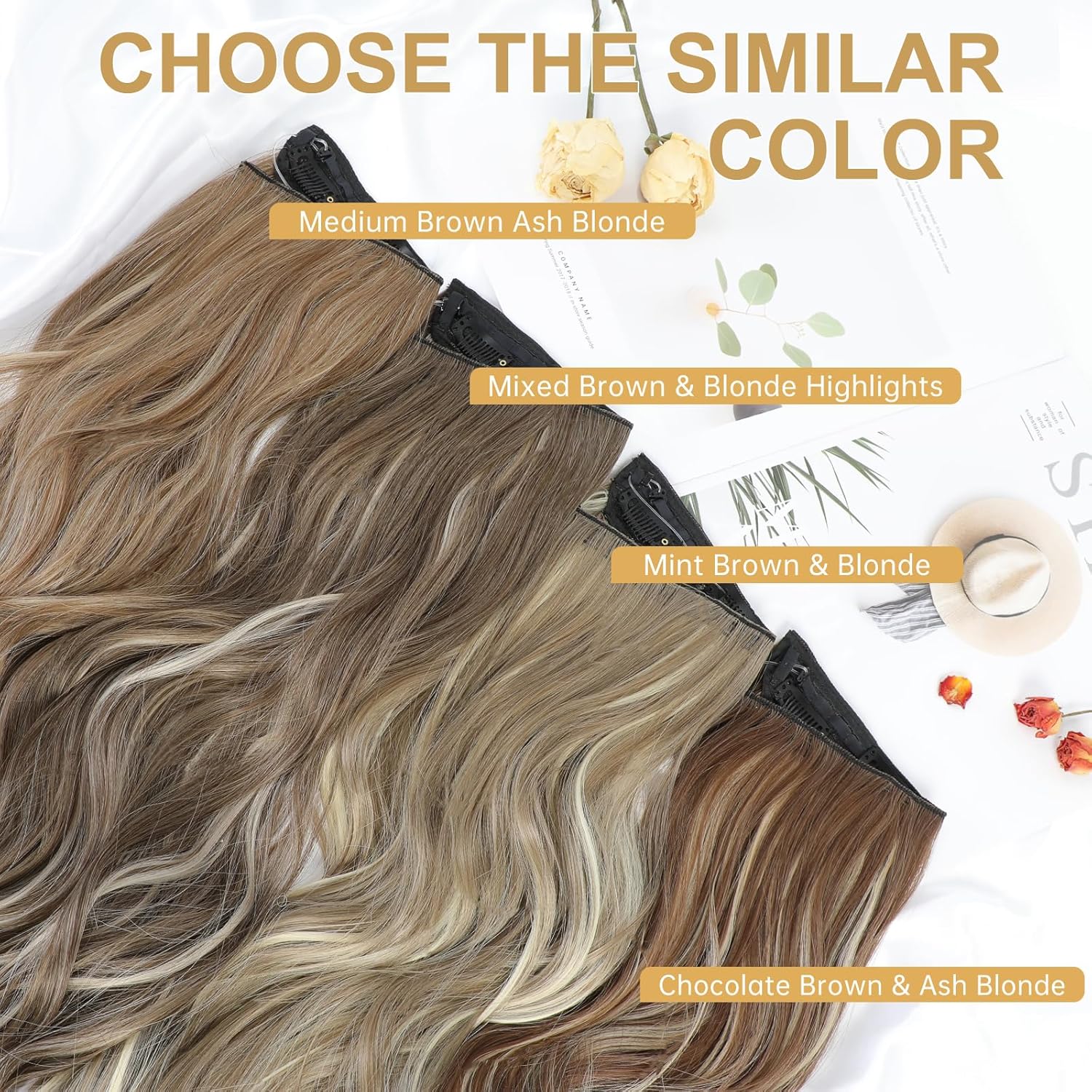 Extensiones de cabello con alambre invisible de 20 pulgadas, extensiones sintéticas de alambre transparente ajustable, 4 extensiones de cabello