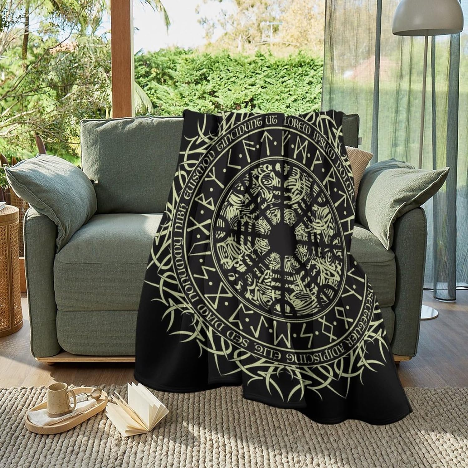 Acogedora manta de forro polar de franela para sofá cama, compatible con brújula rúnica de vegvisir nórdico, manta ligera y mullida, manta
