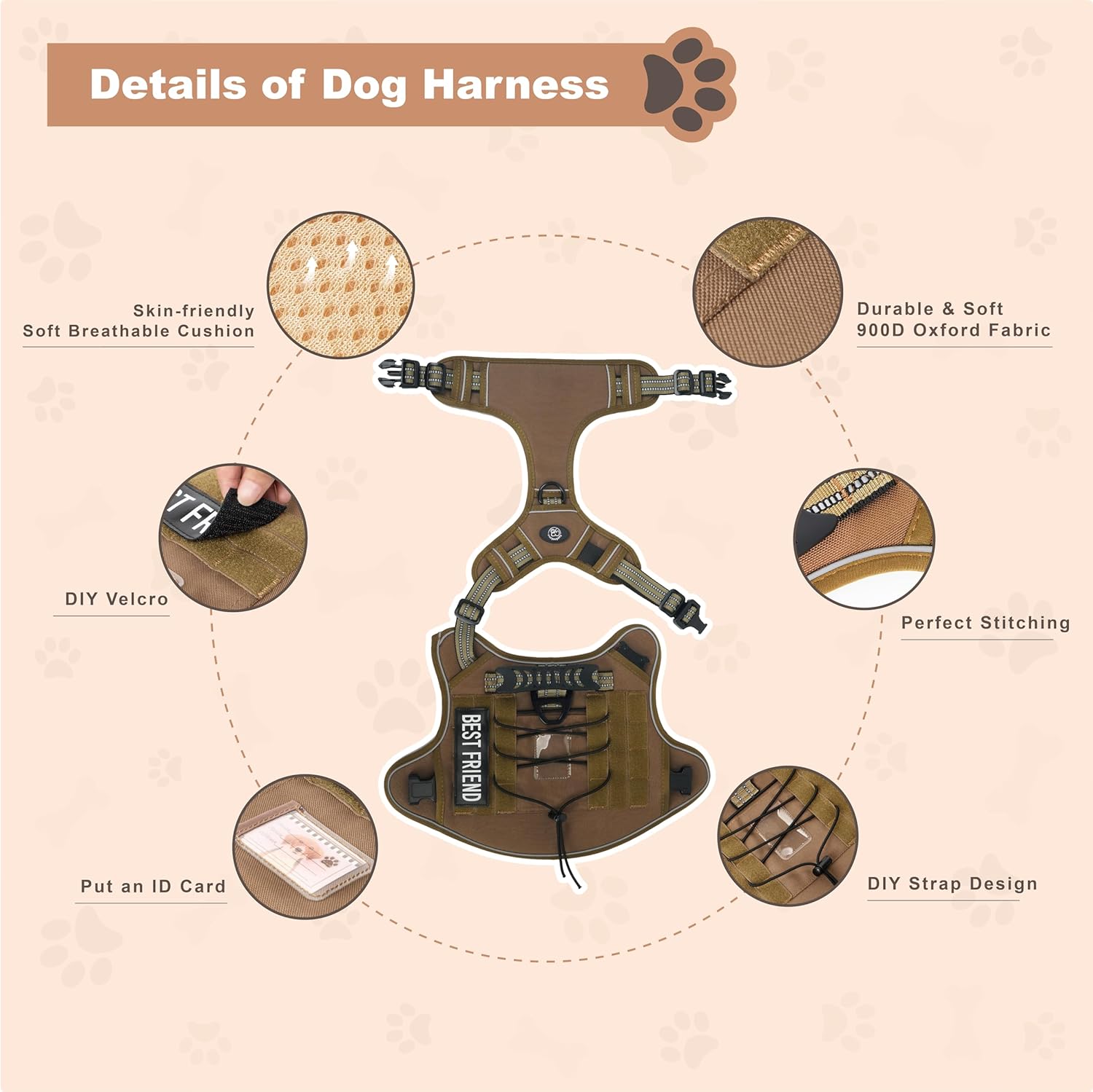SANHSEHOME AirTag – Arnés táctico para perro con bolsillo rastreador GPS para perros grandes, arnés ajustable con asa reflectante militar para