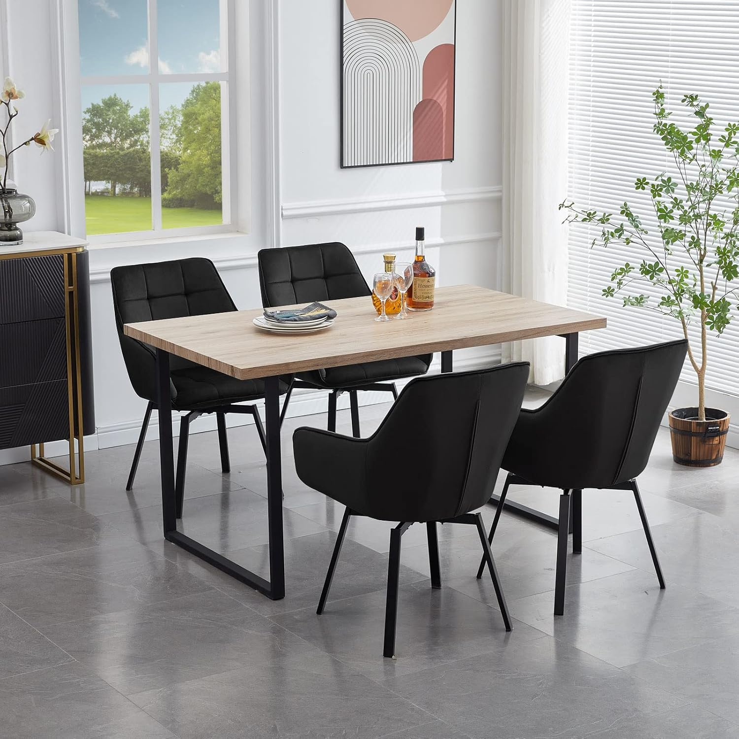 CLIPOP Juego de 2 sillas giratorias modernas, sillas giratorias de comedor para cocina, sillas de comedor de terciopelo con brazo, patas de metal