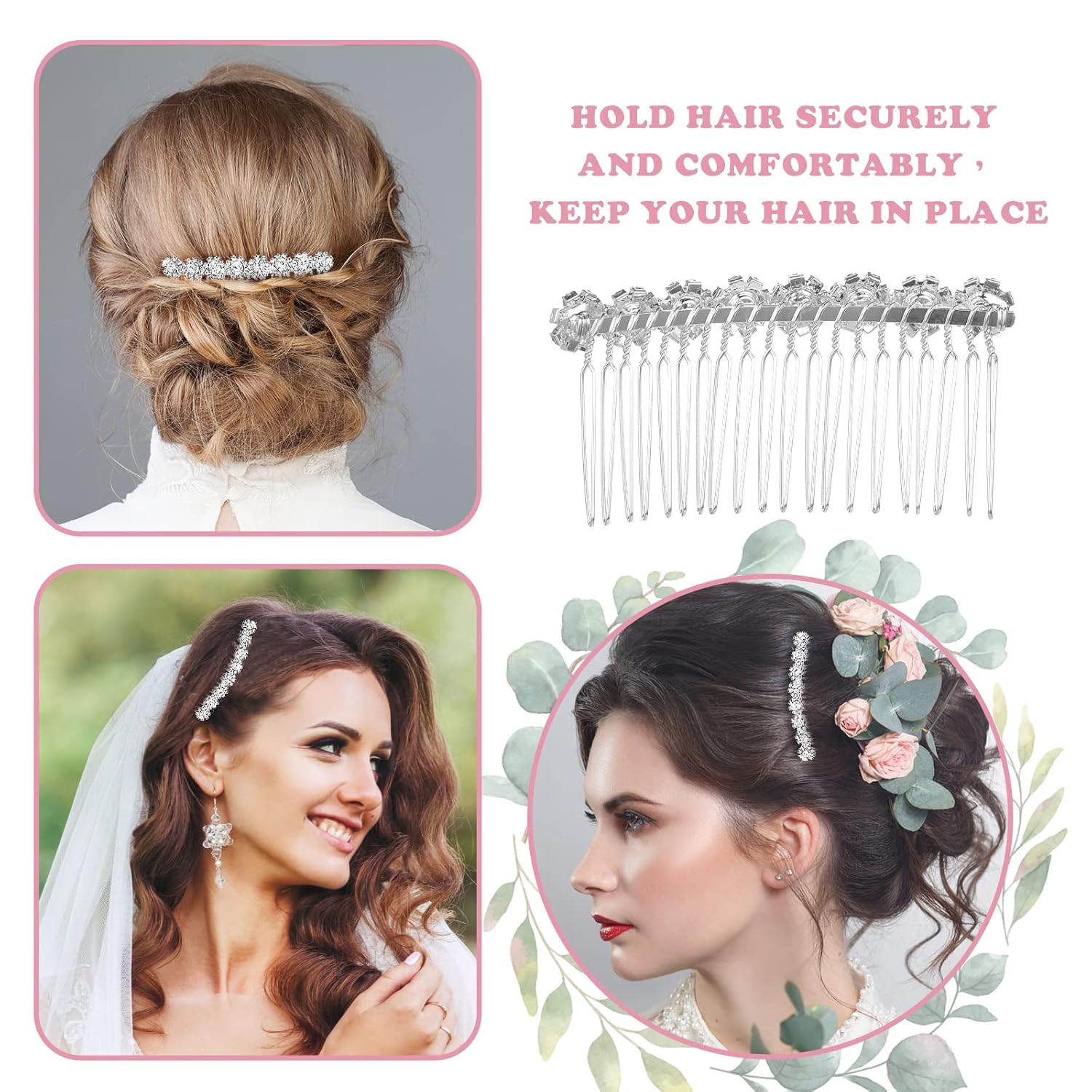 4 peines para el cabello con diamantes de imitación, piezas de pelo de boda, peine de pelo de novia, peine lateral, pinzas para el cabello,
